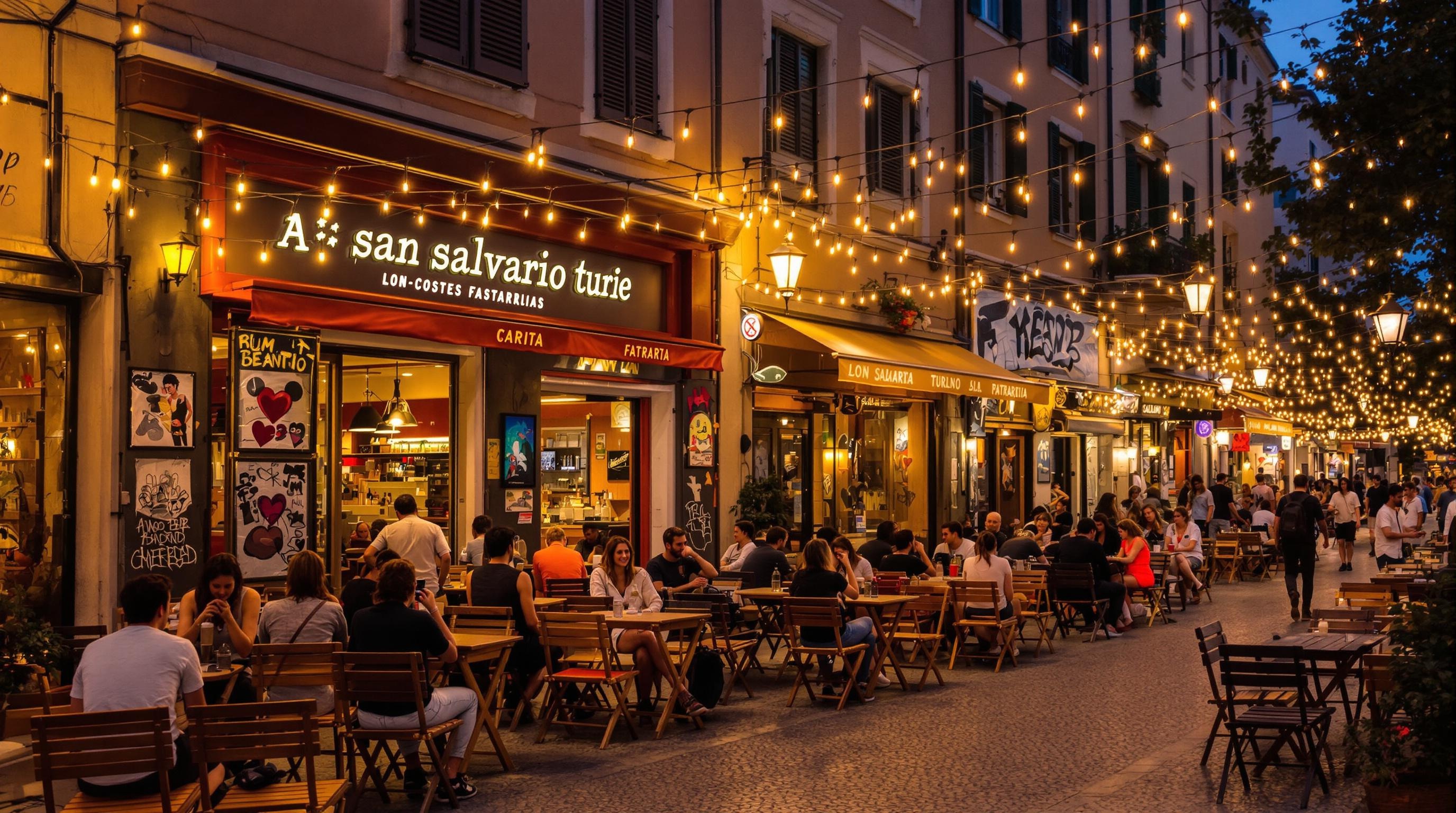 Terrasses animées à San Salvario, Turin, devant une trattoria