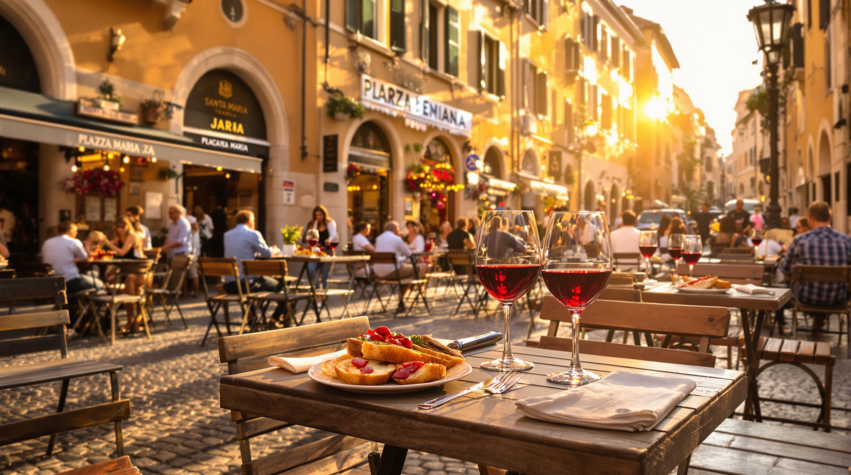 Bistrot typique sur la Piazza Santa Maria in Trastevere avec bruschetta et ambiance animée