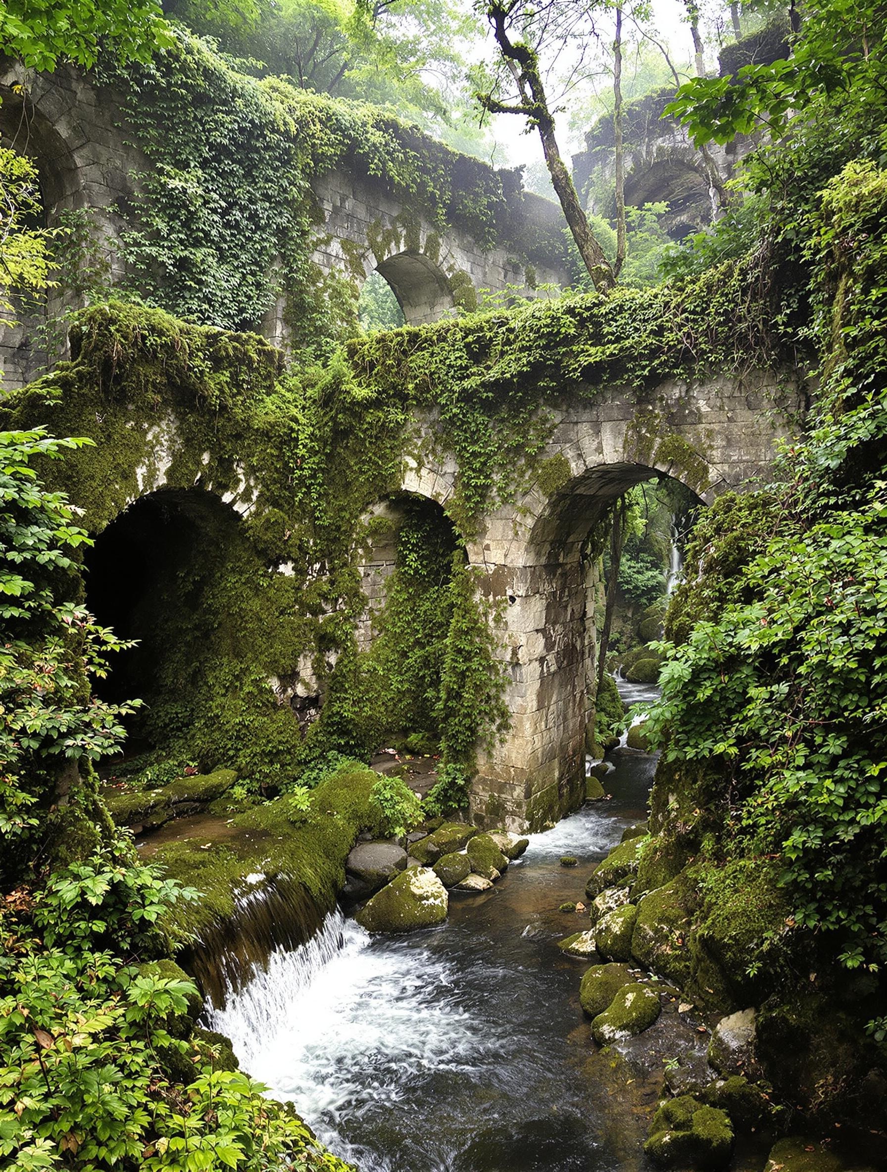 Ancien moulin à papier cévenol près de la cascade de la Vis, entouré de végétation