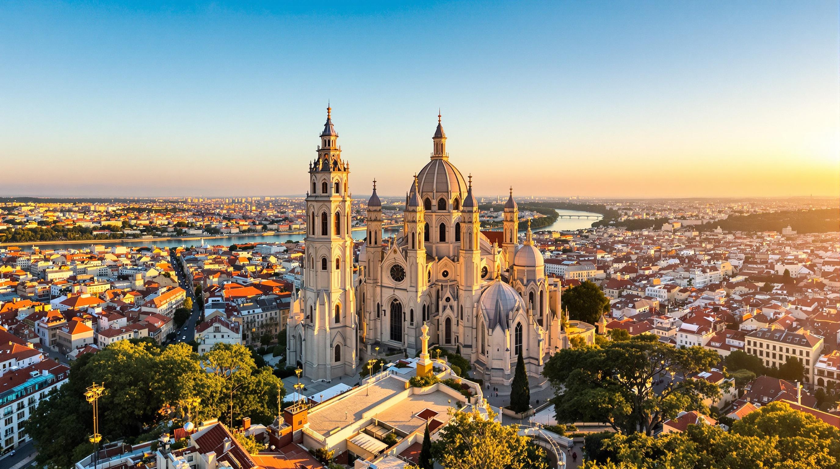 Vue panoramique de la basilique Notre-Dame de Fourvière surplombant Lyon
