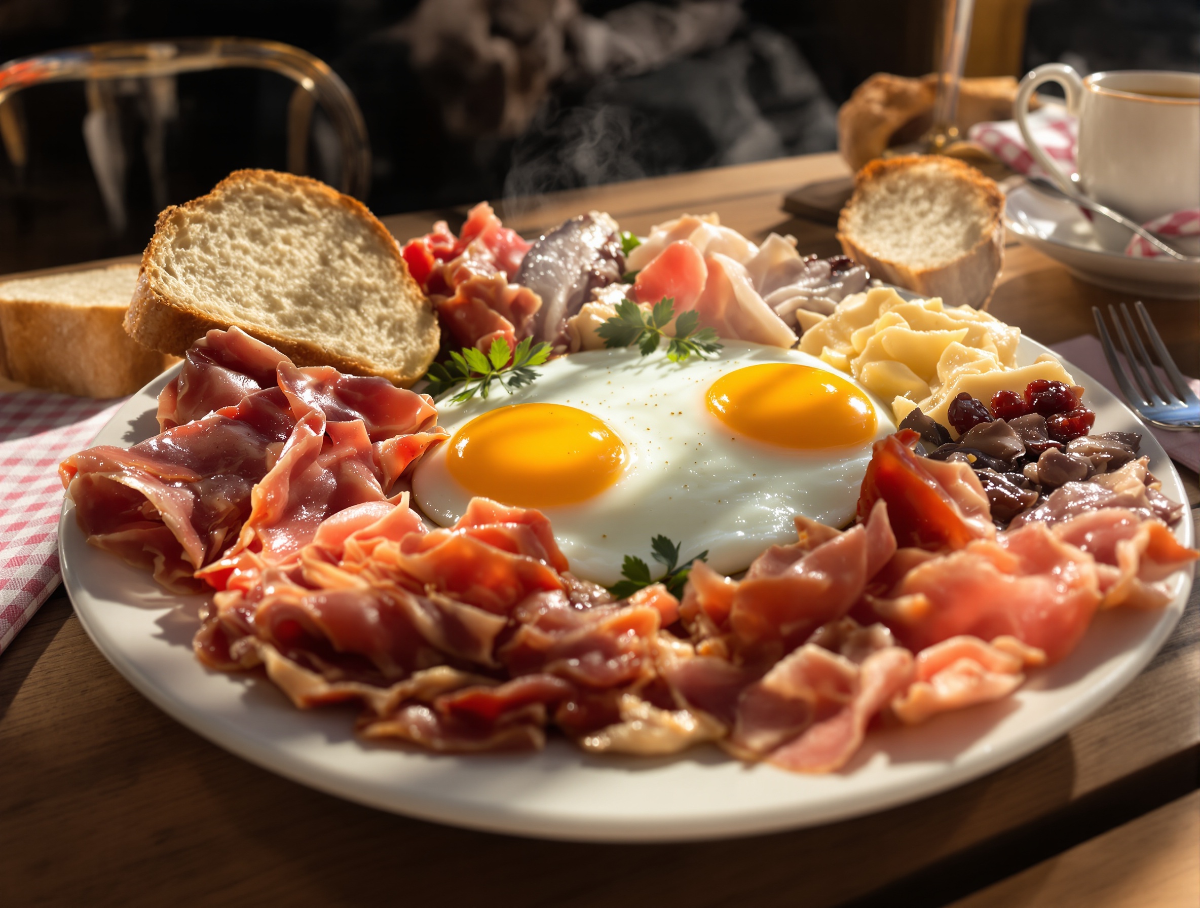 Plat de brunch généreux et rustique aux spécialités lyonnaises