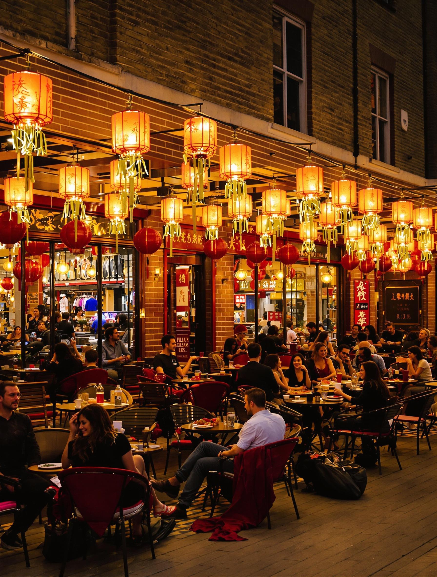 Petit café populaire à l'extérieur de Chinatown Londres avec lanternes