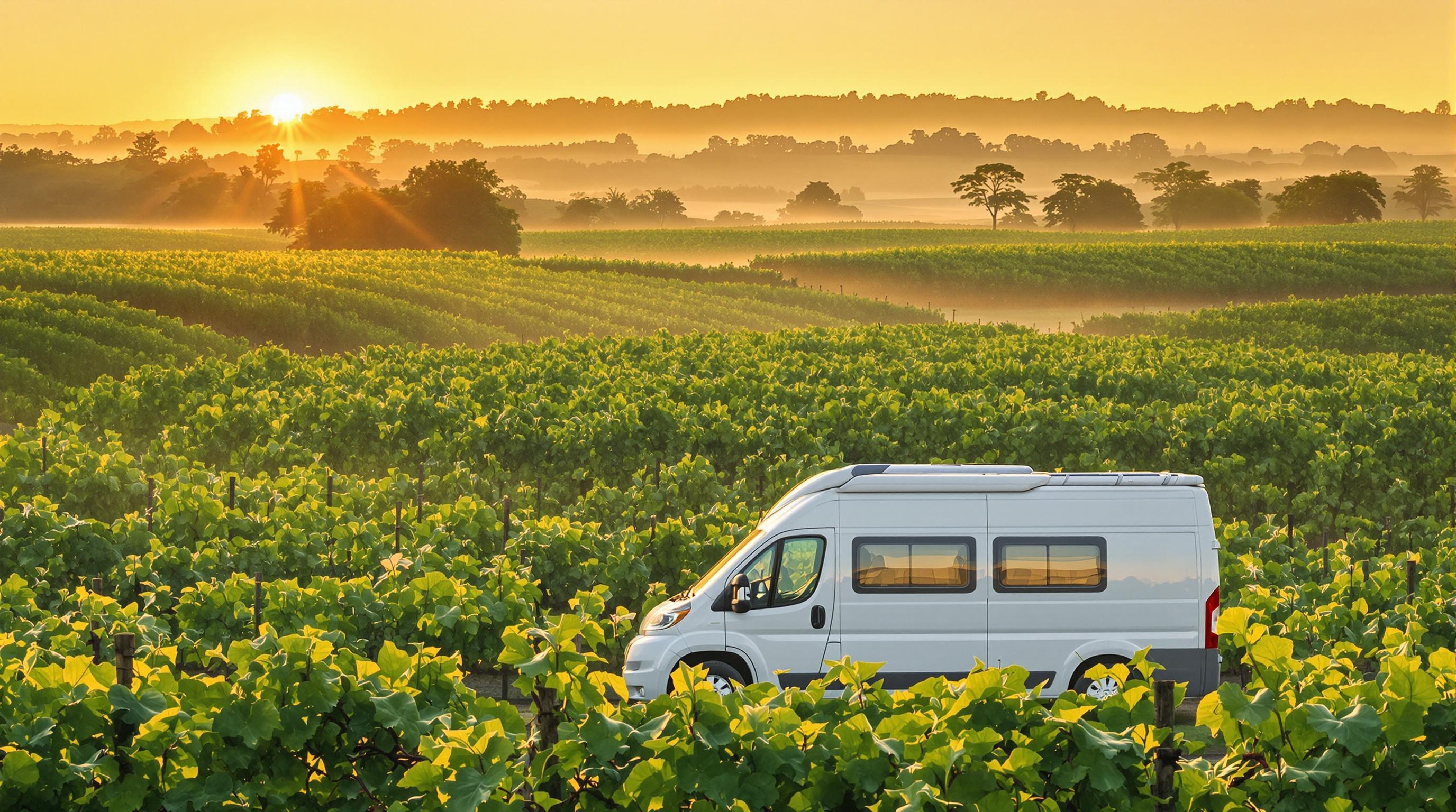 Camping-car garé au milieu des vignes