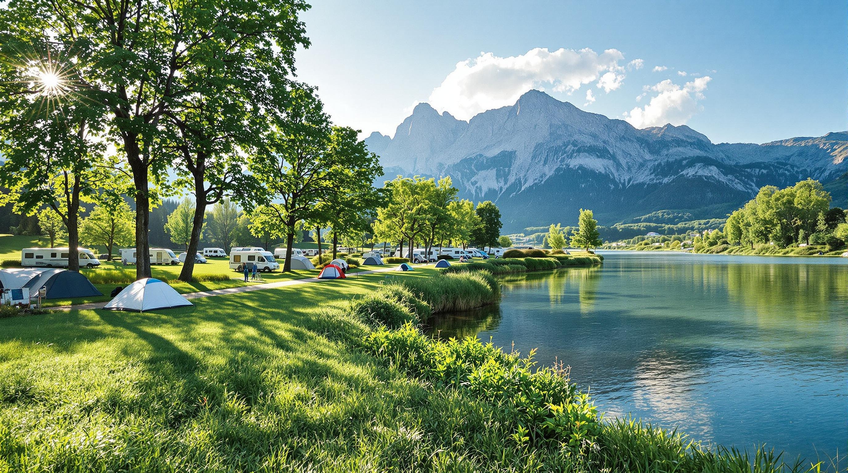 Vue du Camping Le Giffre avec le Giffre et les Lacs aux Dames en arrière-plan