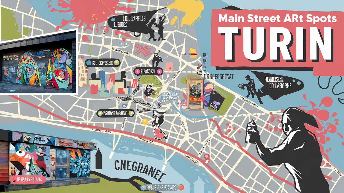 Carte street art Turin avec fresques emblématiques