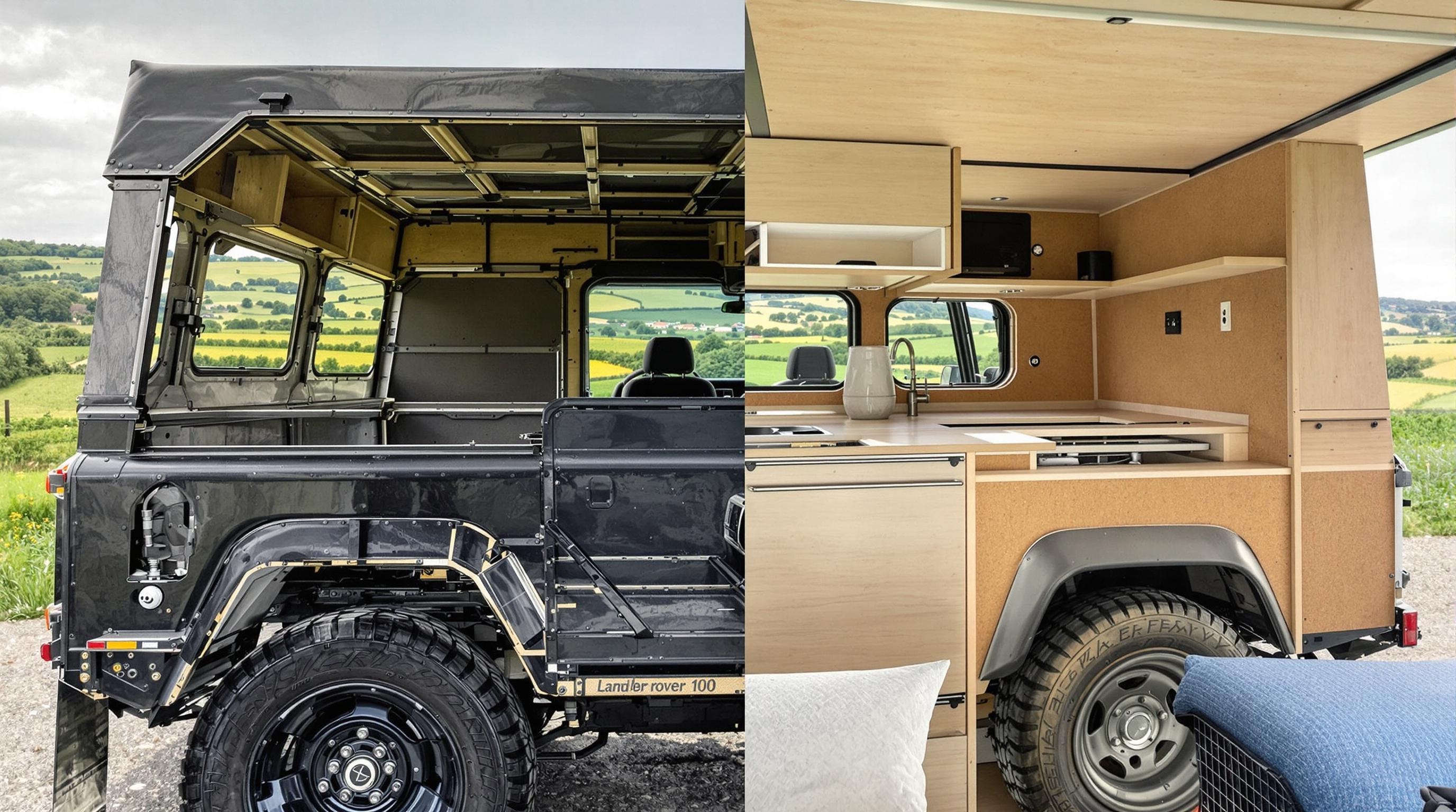 Defender 110 aménagé avec CP bouleau et USB