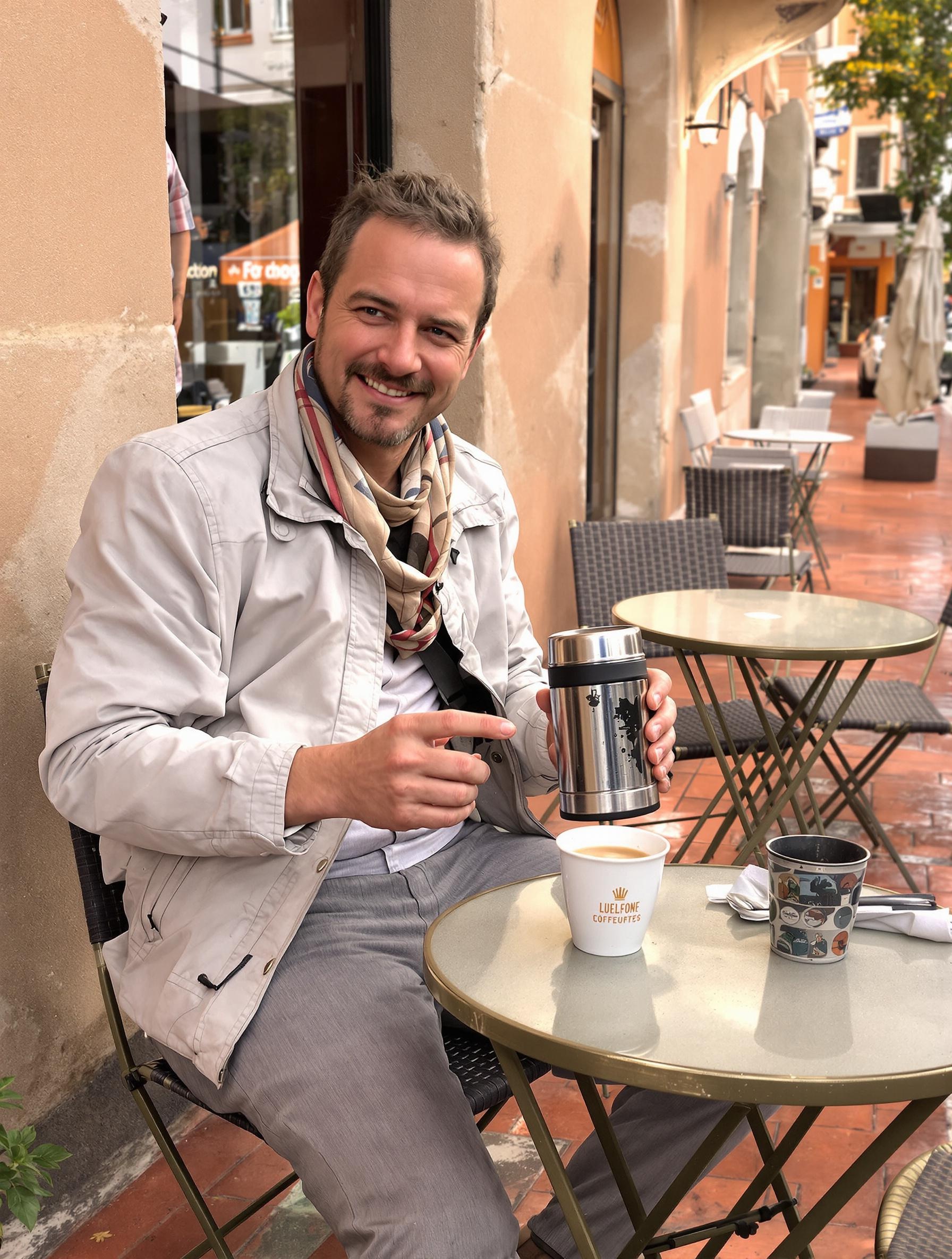 Explorateur souriant Thermos cabossé bistrot Montaudran
