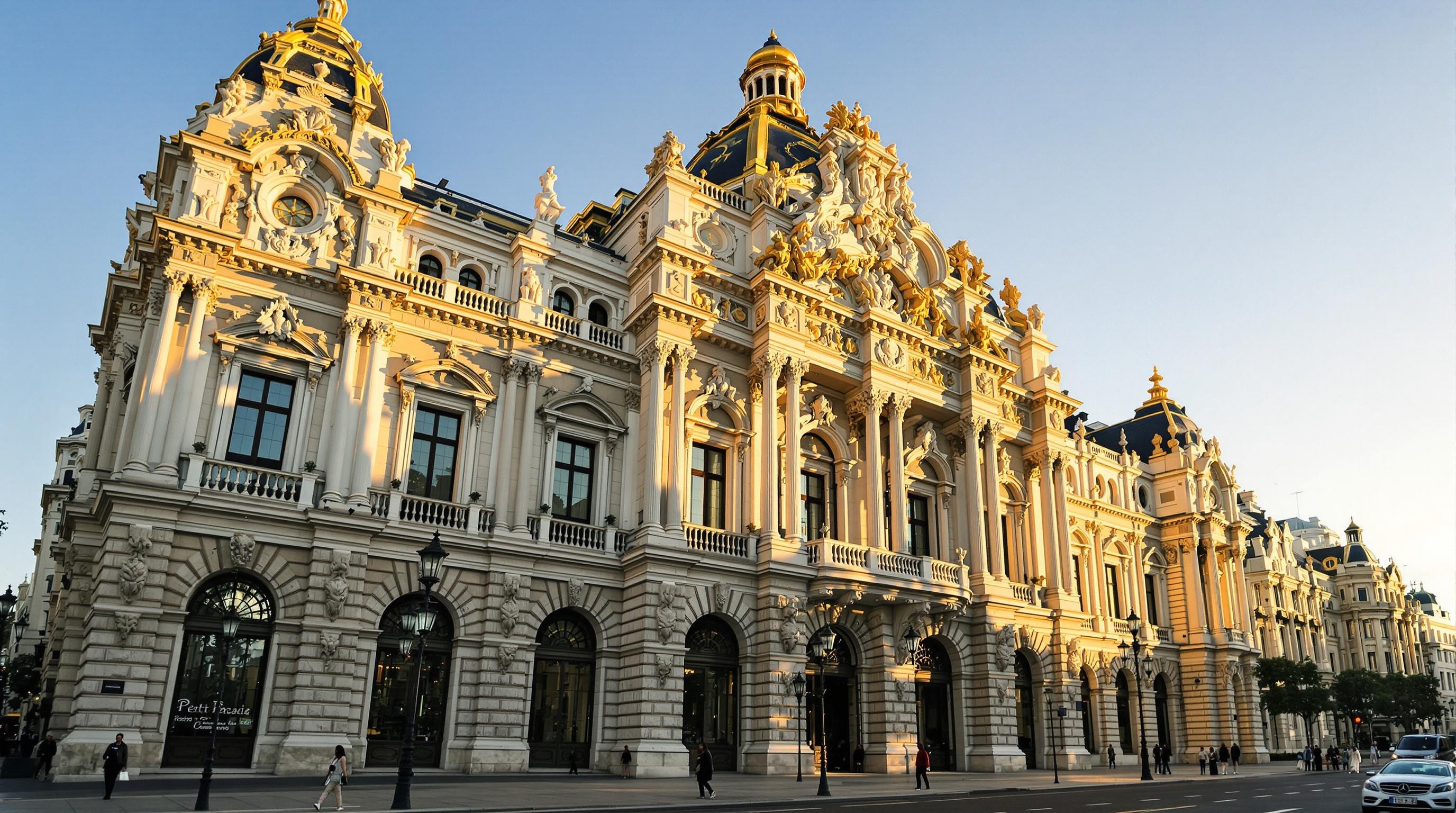 Façade monumentale du Petit Palais sur l’Avenue Winston-Churchill, éclairée par un soleil rasant