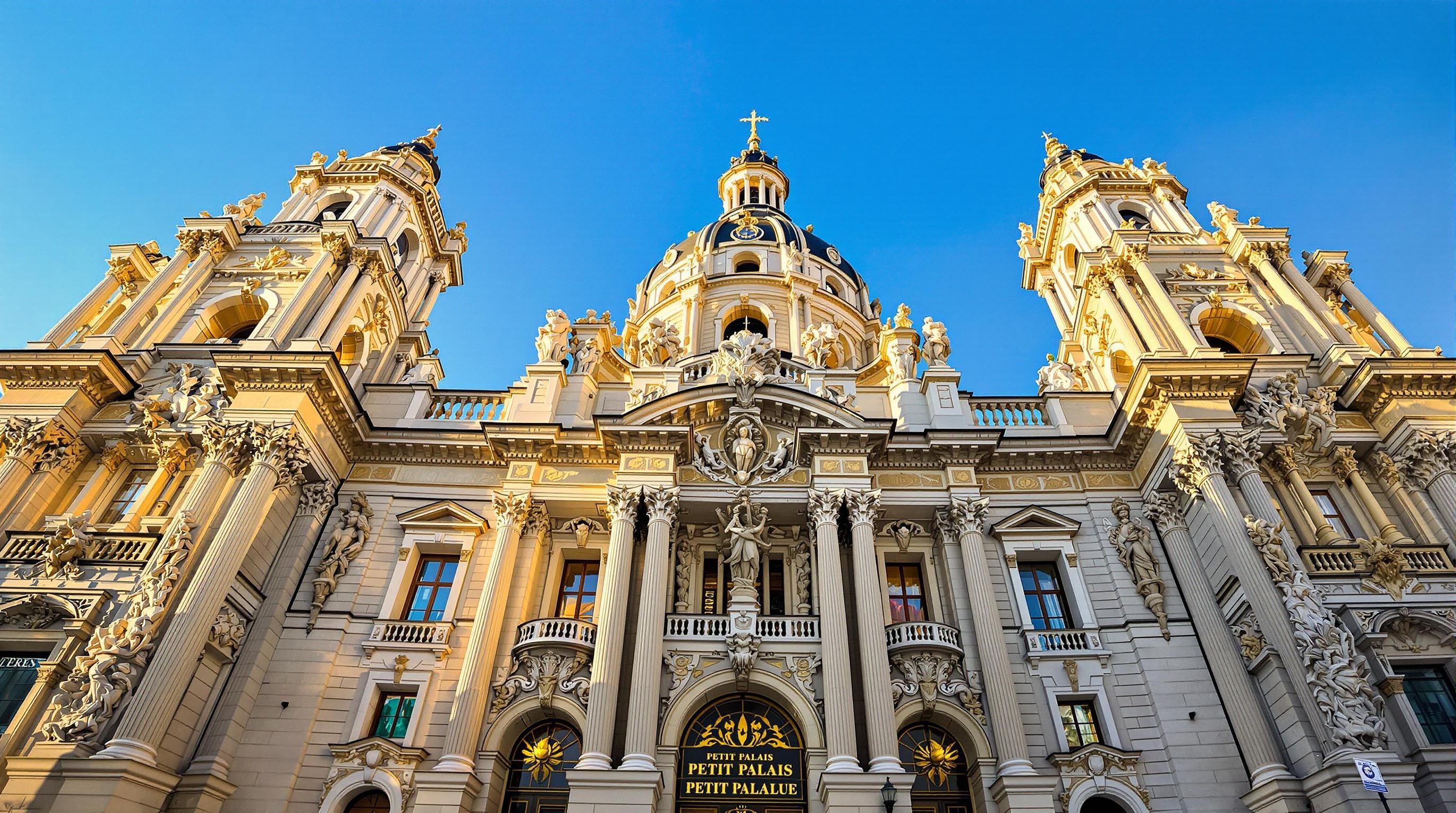 Façade monumentale du Petit Palais avec détails sculptés et dôme baroque