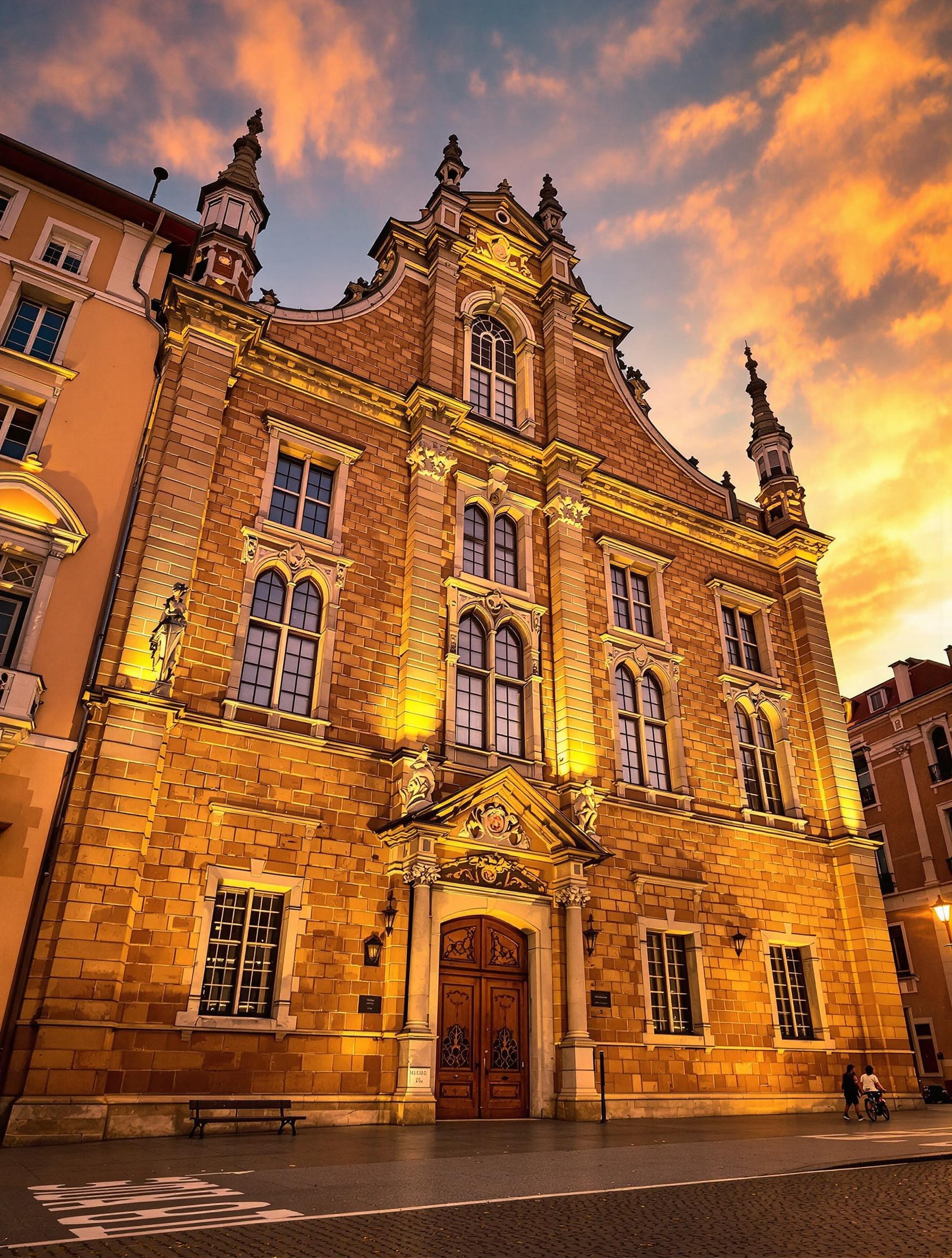 Façade Renaissance des musées Gadagne dans le Vieux Lyon au crépuscule
