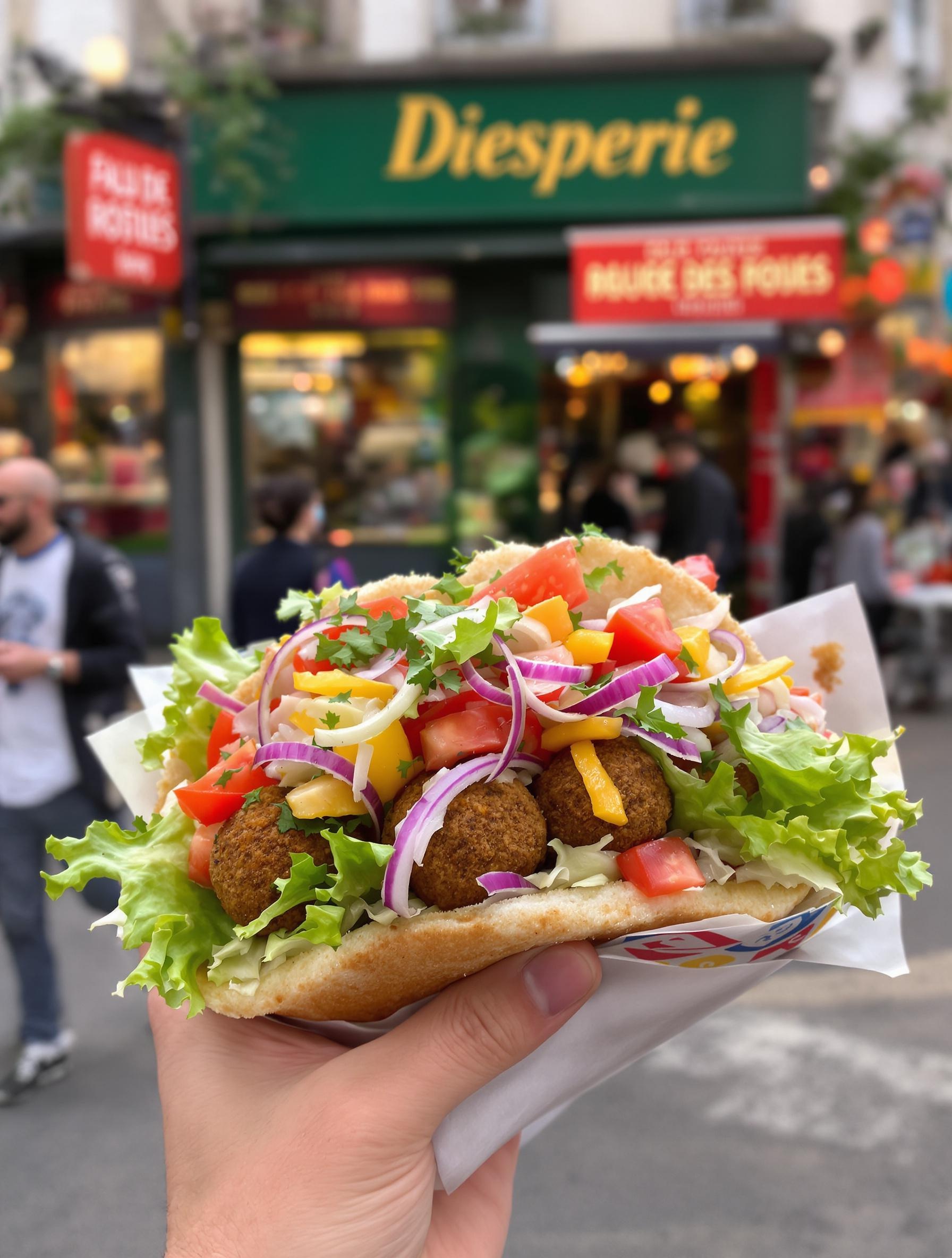 falafel rue des Rosiers Paris ambiance urbaine