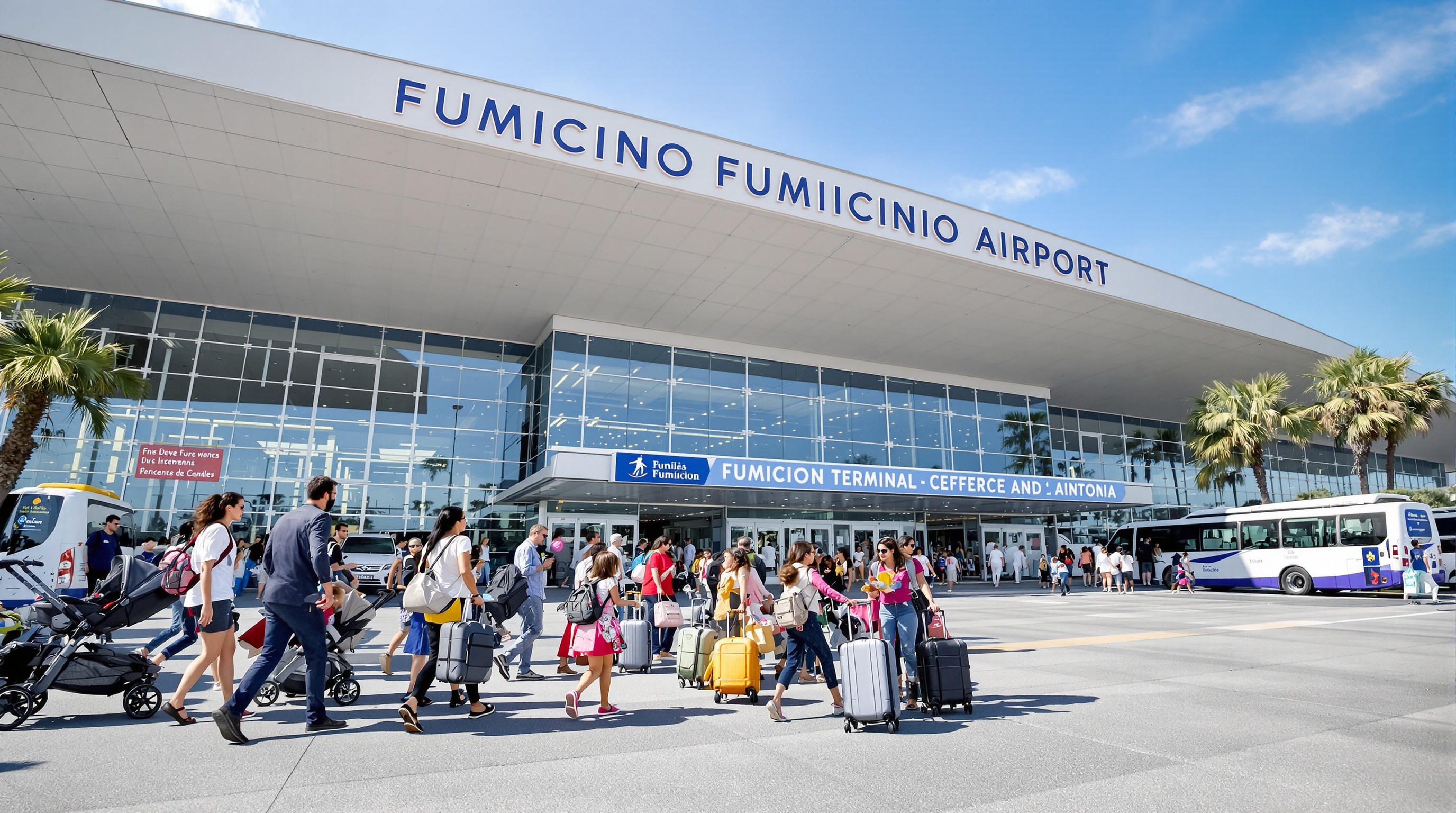Famille nombreuse devant Fiumicino : confort XXL et tranquillité d'esprit garantis.