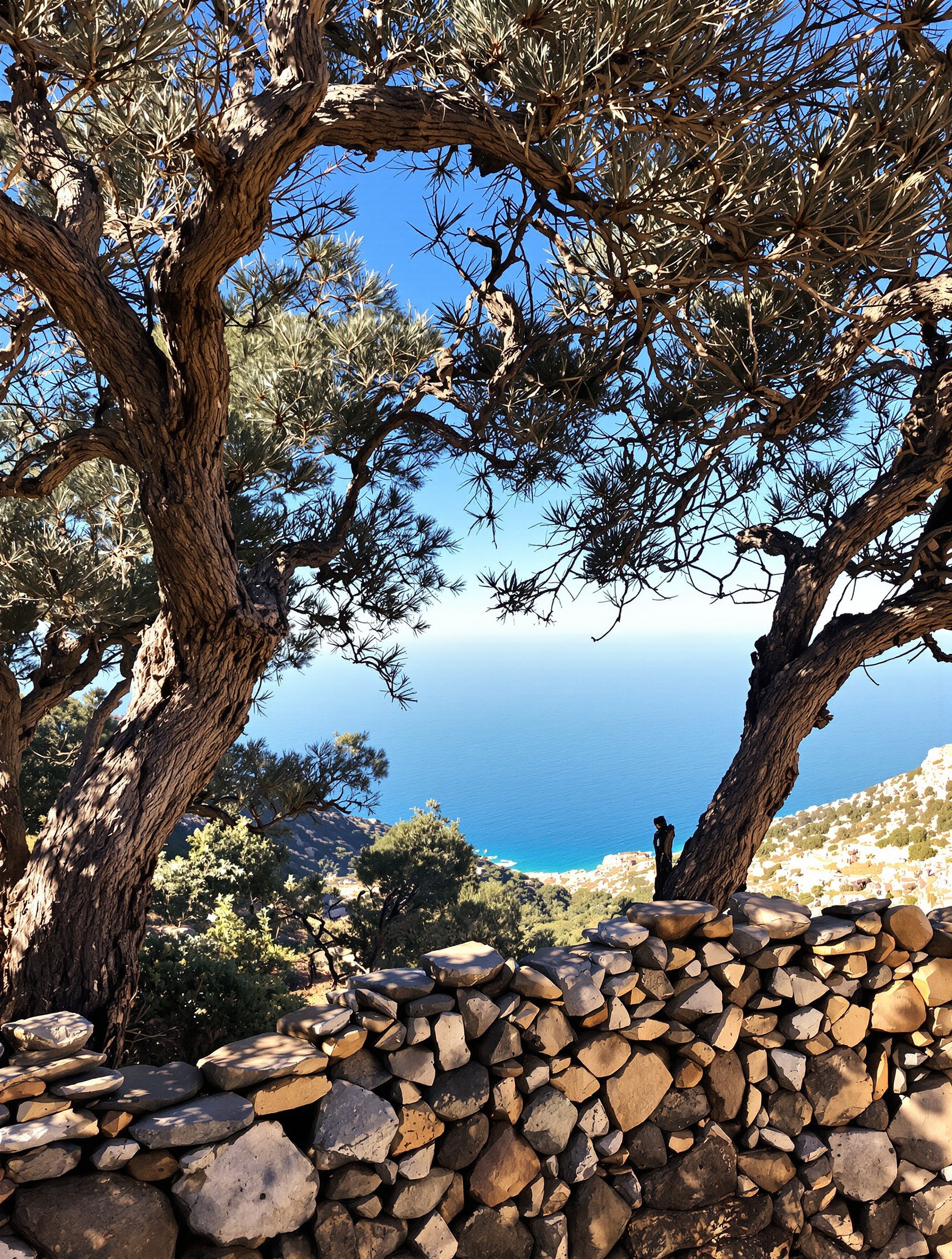 Chemin GR221 entre Deià et Sóller, oliviers centenaires et vue sur la mer
