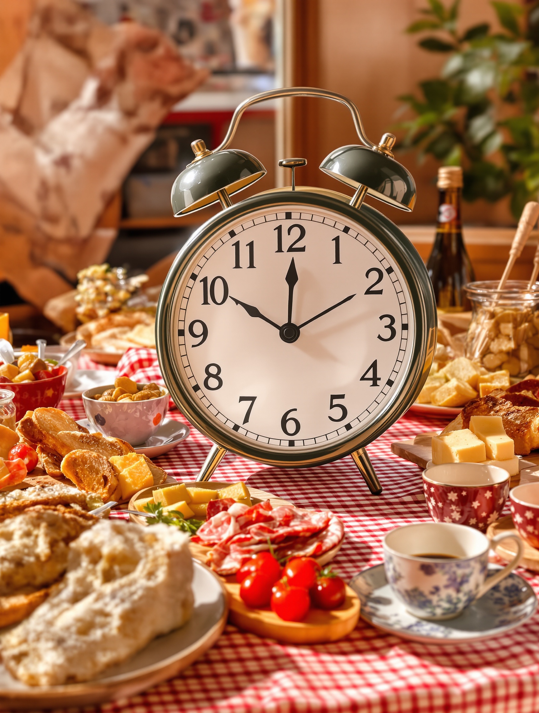 Horloge brunch typique Lyon 11h table garnie ambiance bistrot