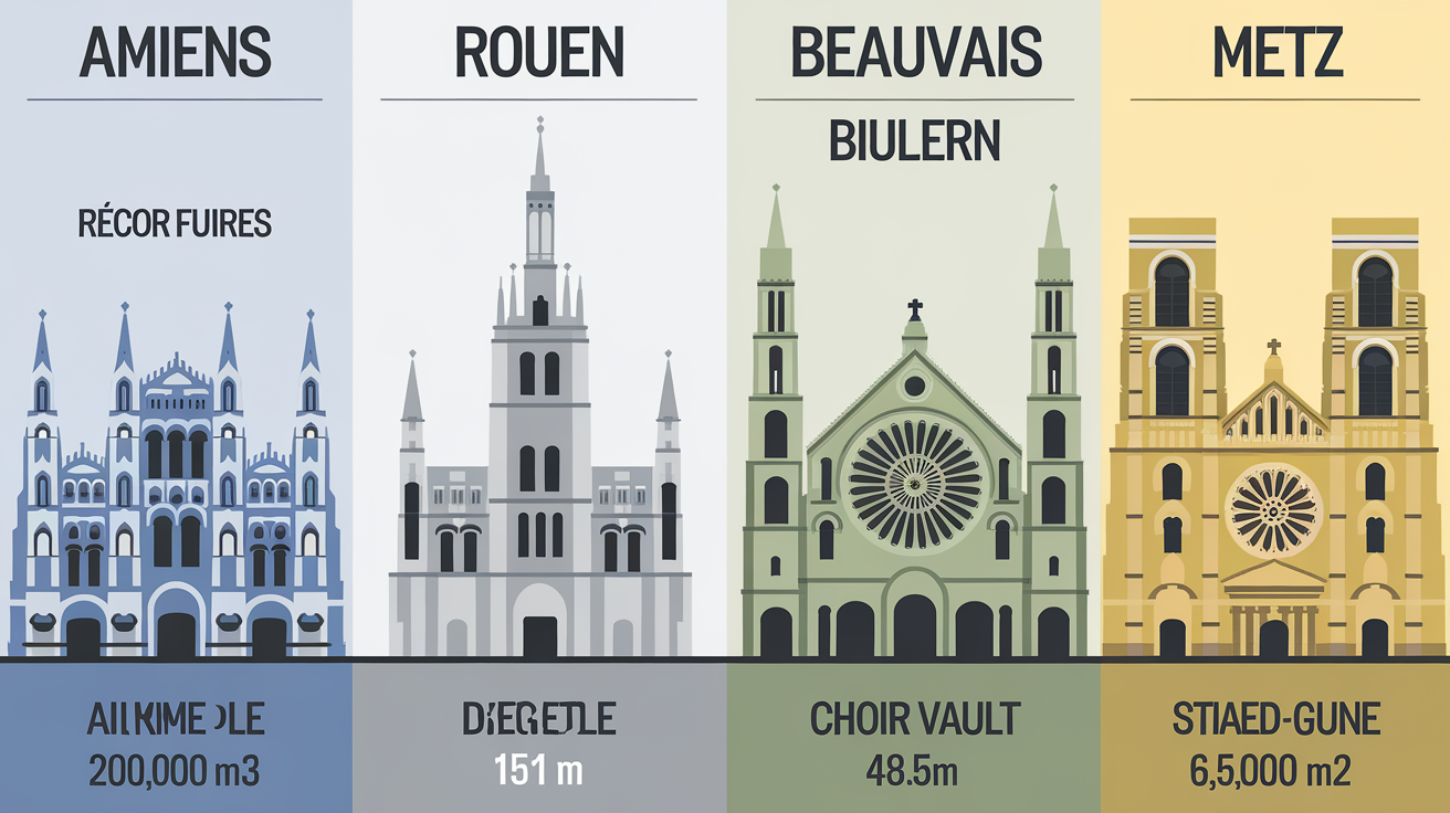 Comparatif records cathédrales françaises volume hauteur vitraux