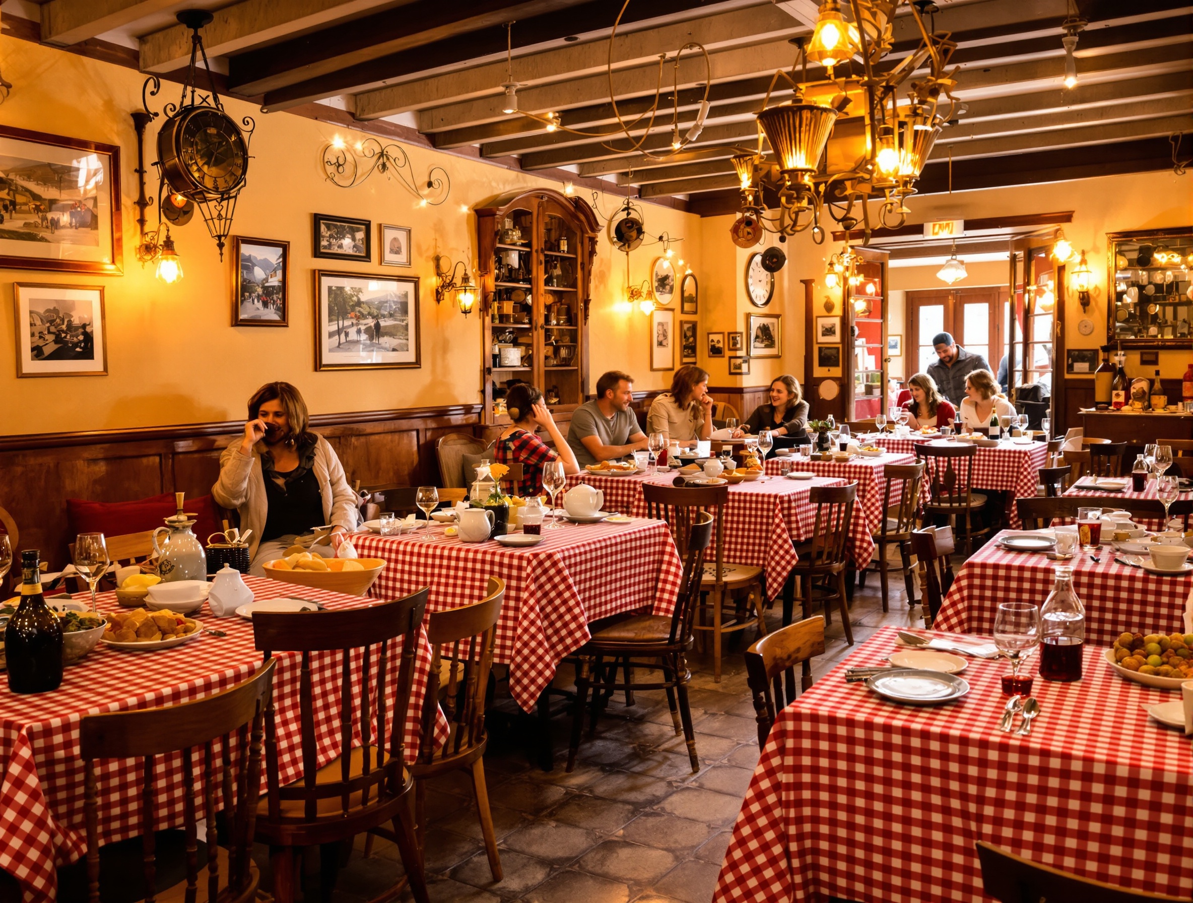 Ambiance authentique d'un bouchon lyonnais traditionnel