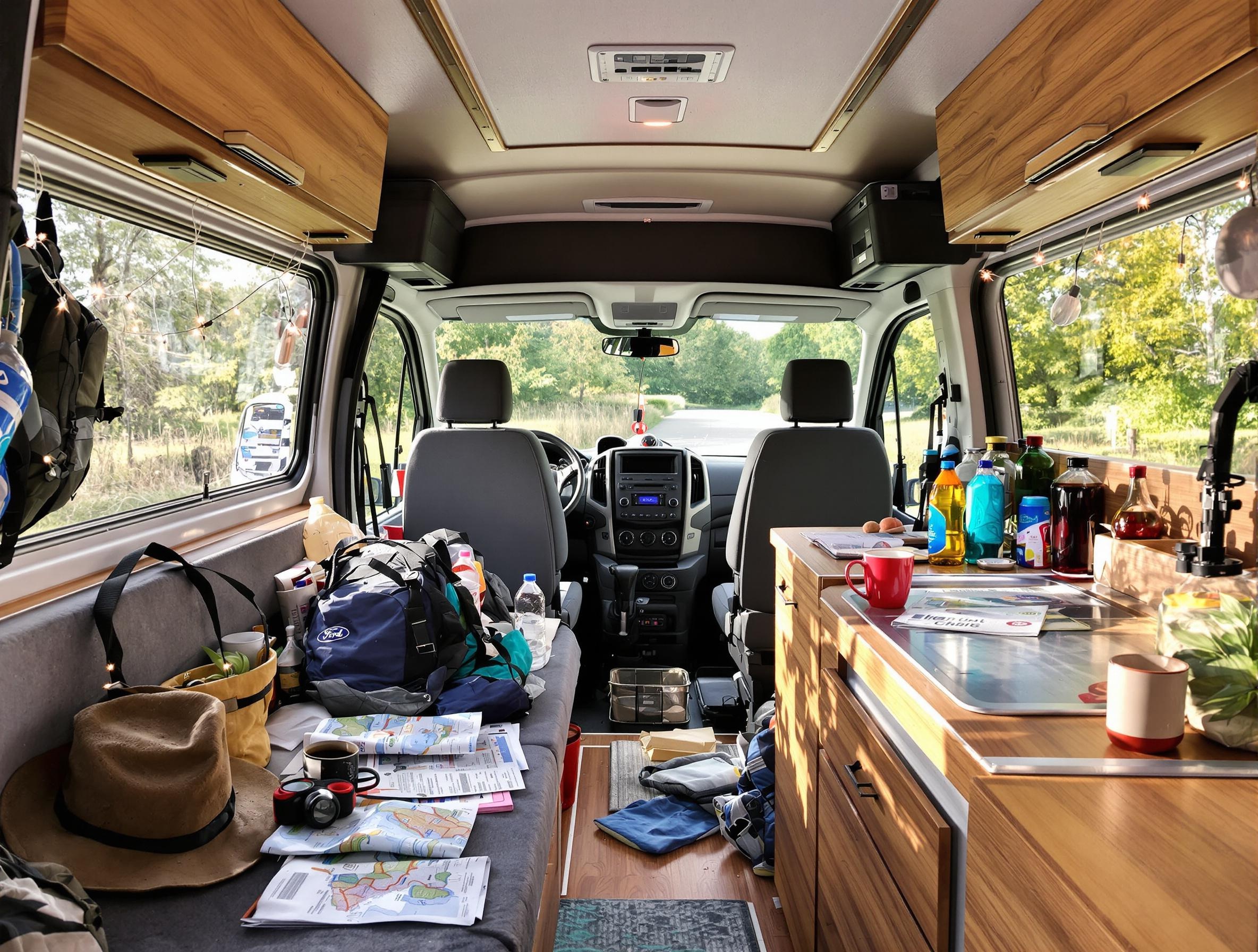 Intérieur Ford Transit camping-car ambiance baroudeur pagaille authentique