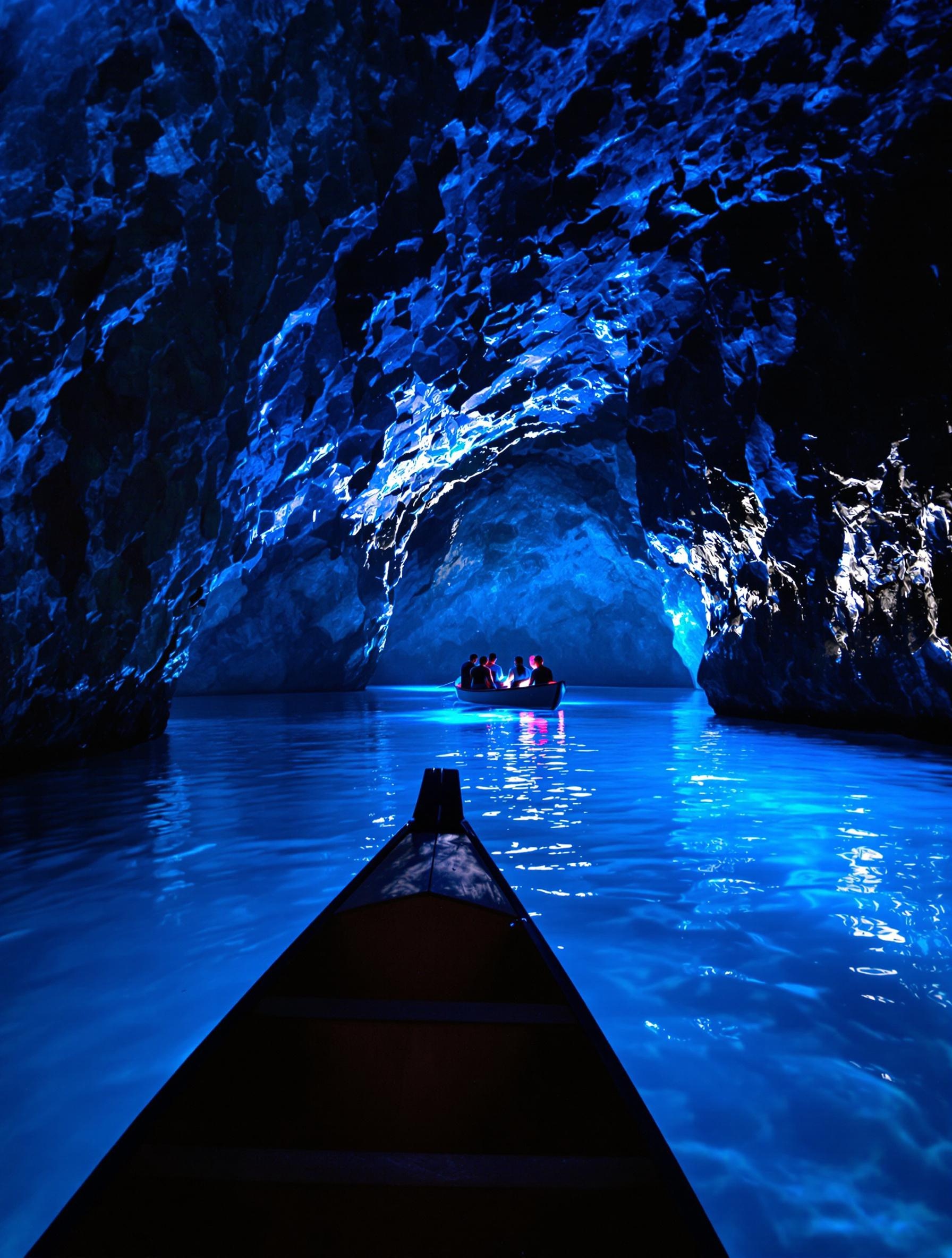Intérieur de la Grotta Azzurra illuminée d’un bleu surnaturel.