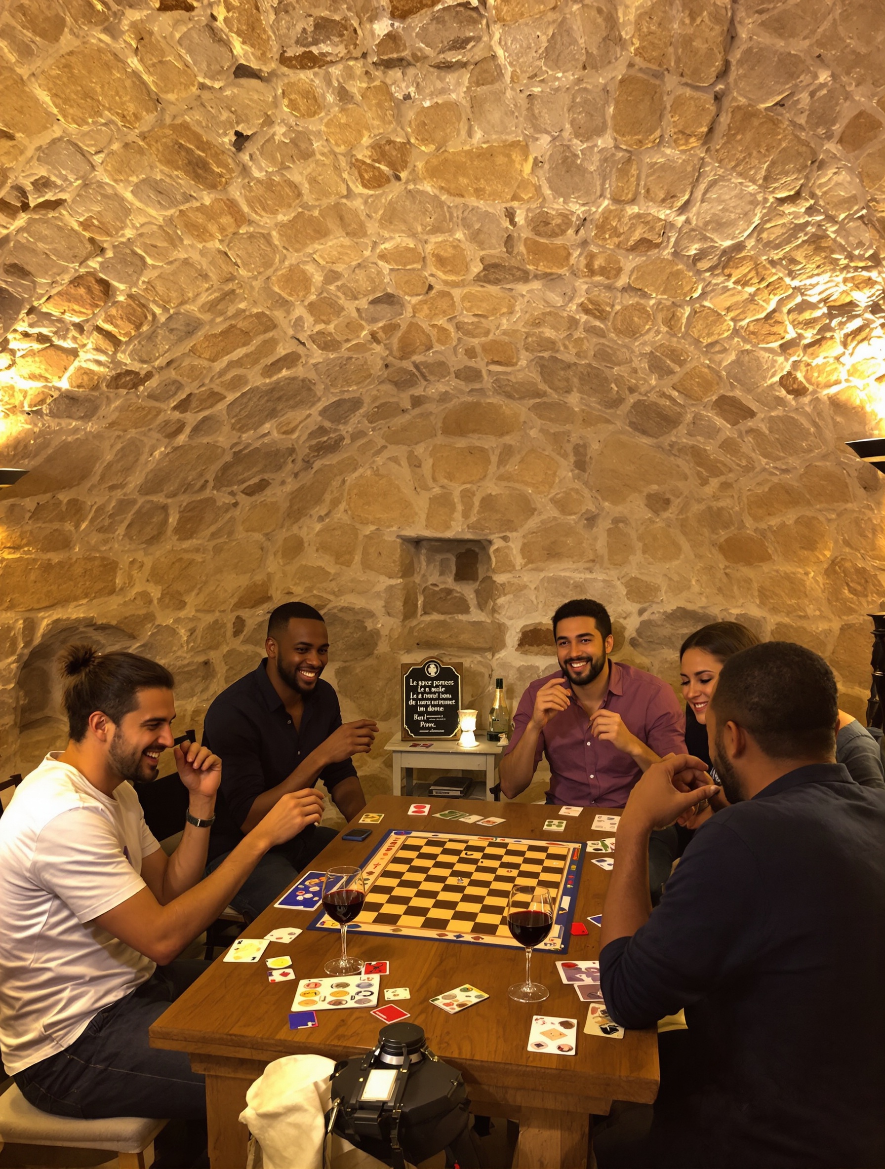 Groupe jouant dans une salle voûtée aux pierres historiques du Vieux-Lyon
