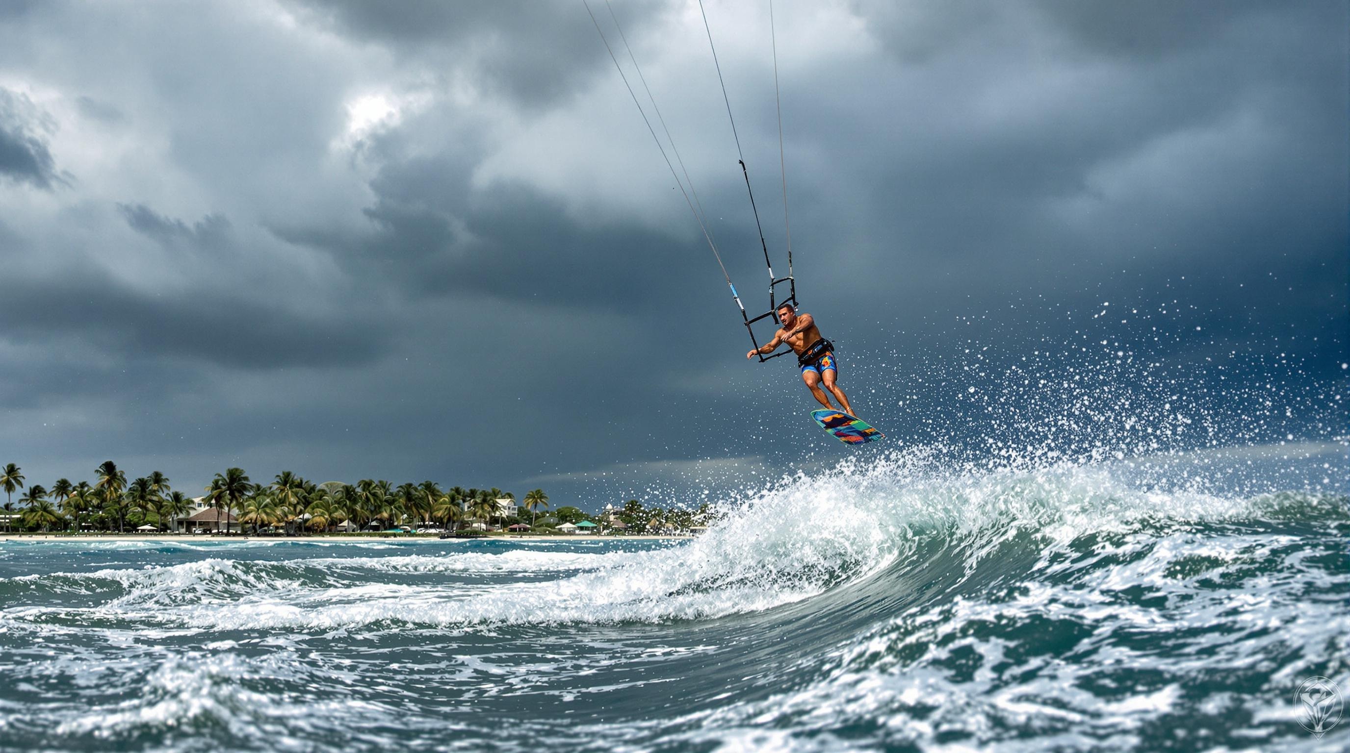 Baroudeur décollant kitesurf mer agitée nord Maurice