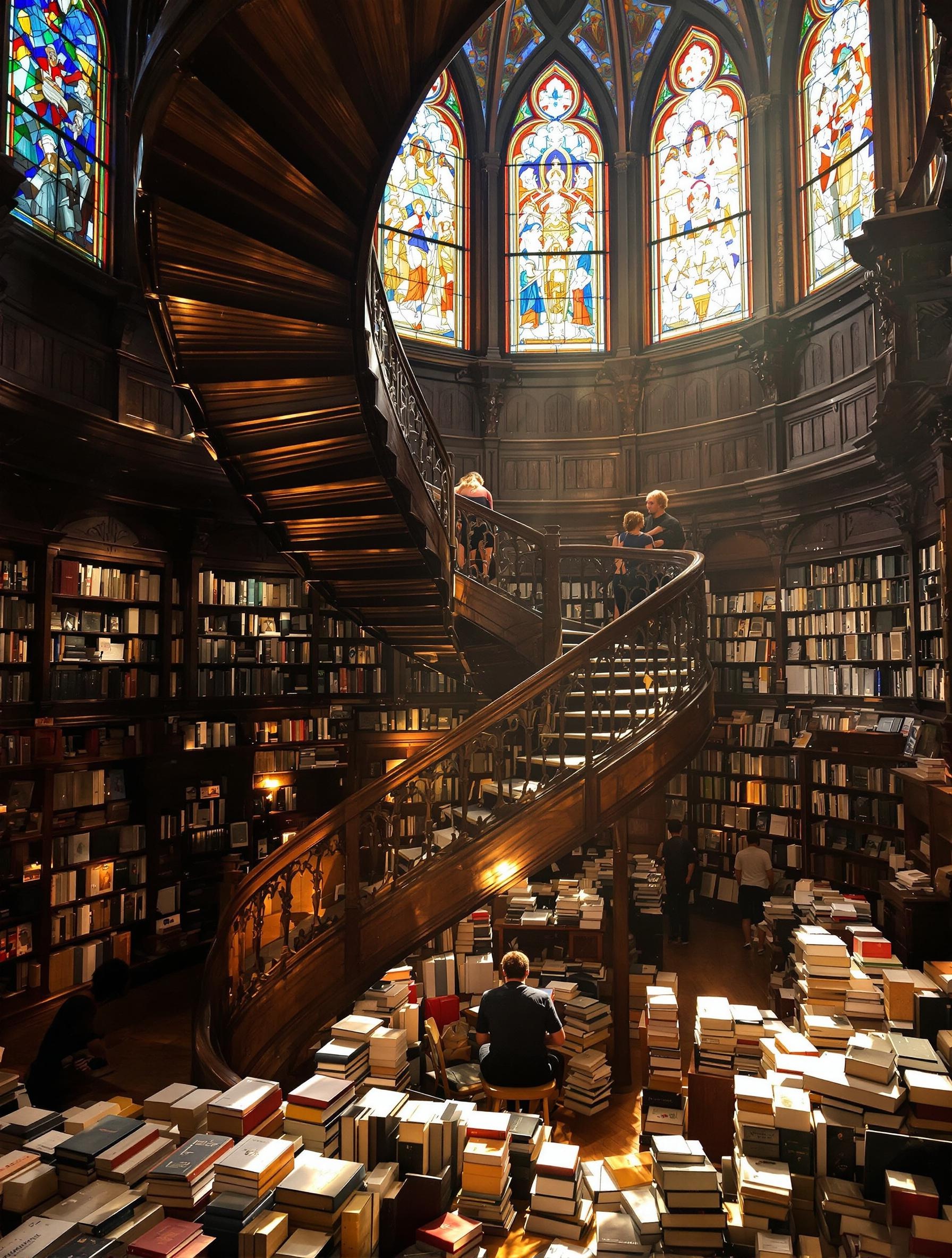 intérieur librairie ancienne Porto poussiéreuse