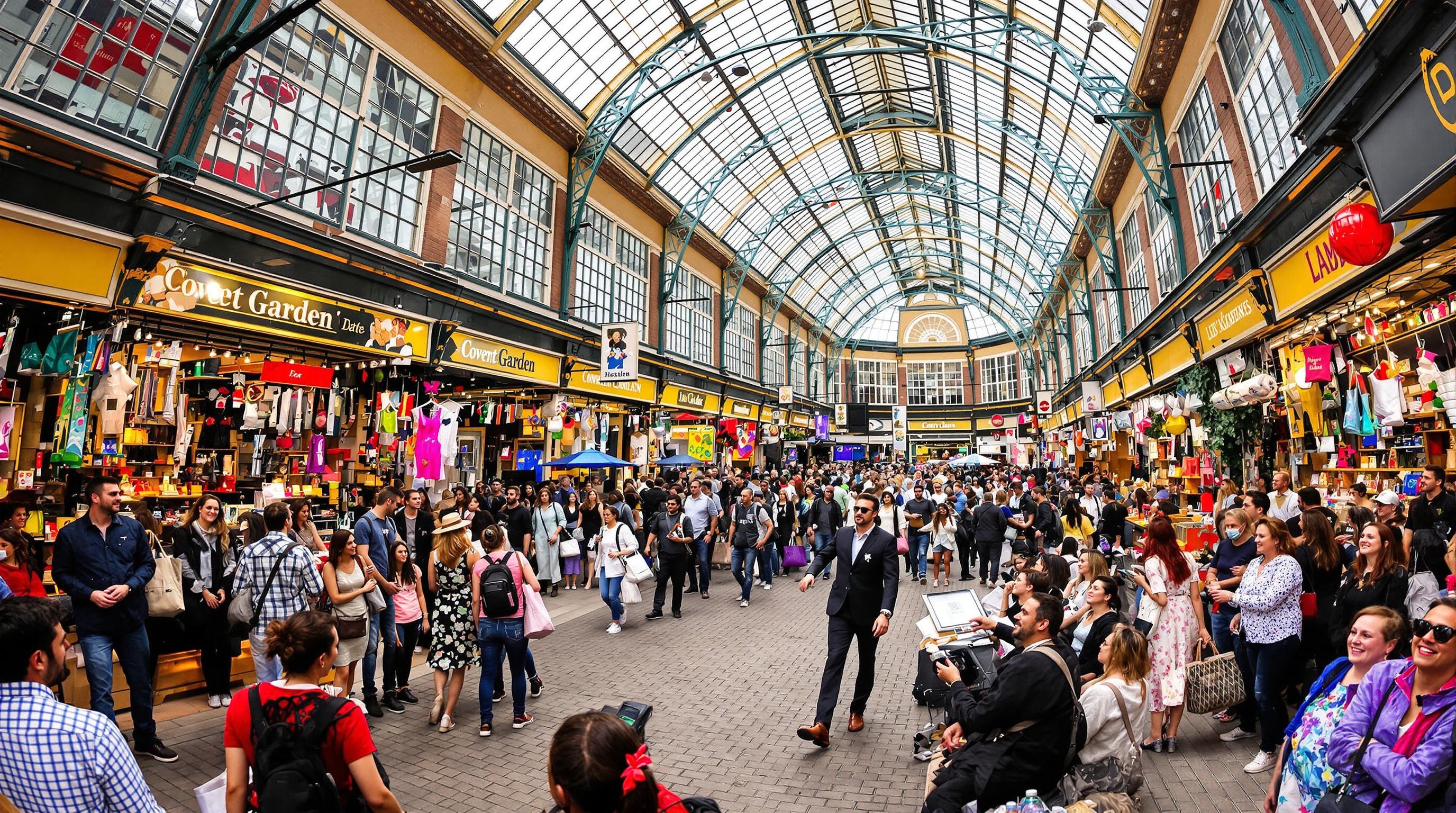 Marché couvert de Covent Garden avec artistes de rue et stands d'artisanat à Londres
