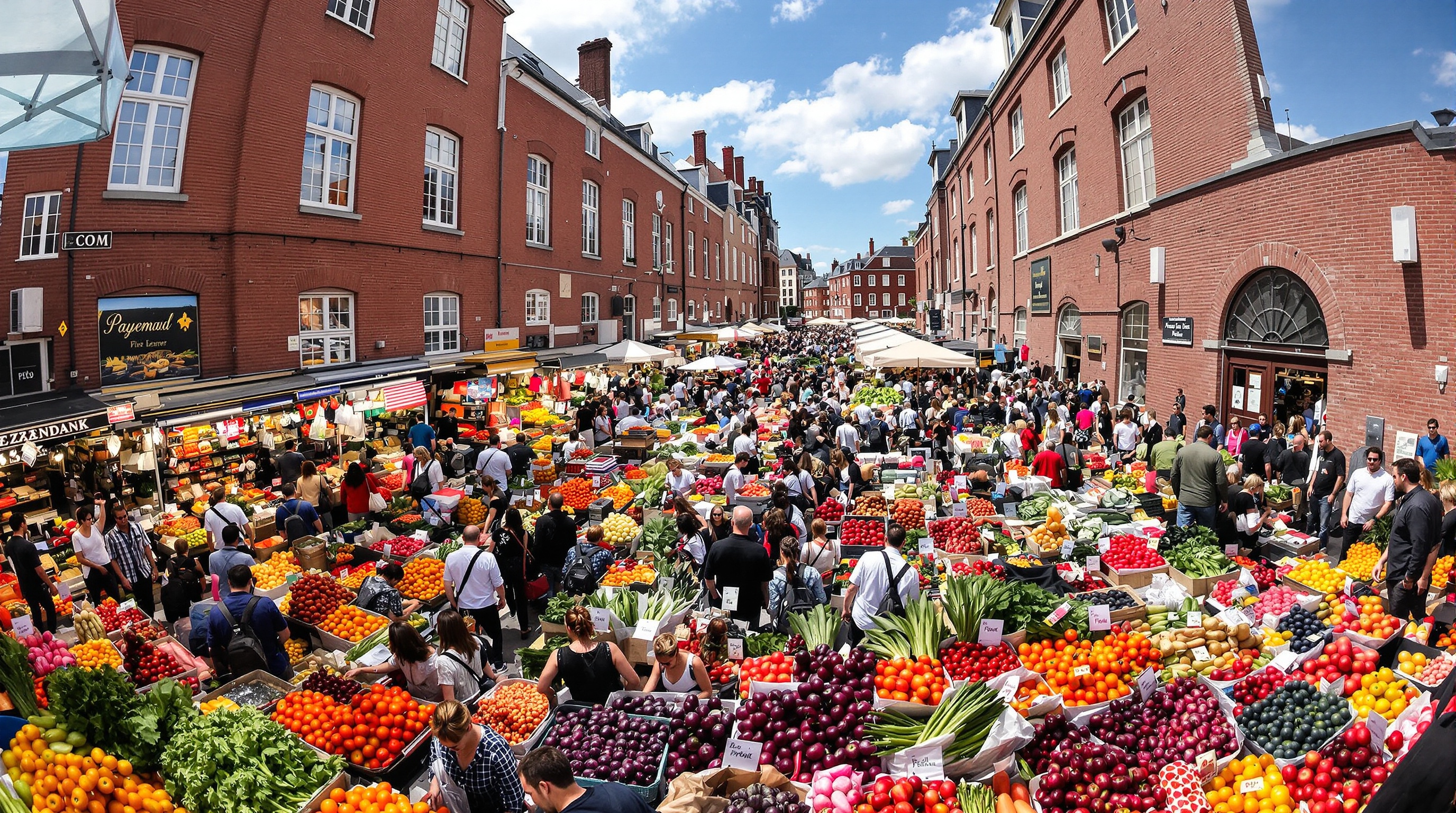 marché extérieur Wazemmes foule étals architecture brique rouge