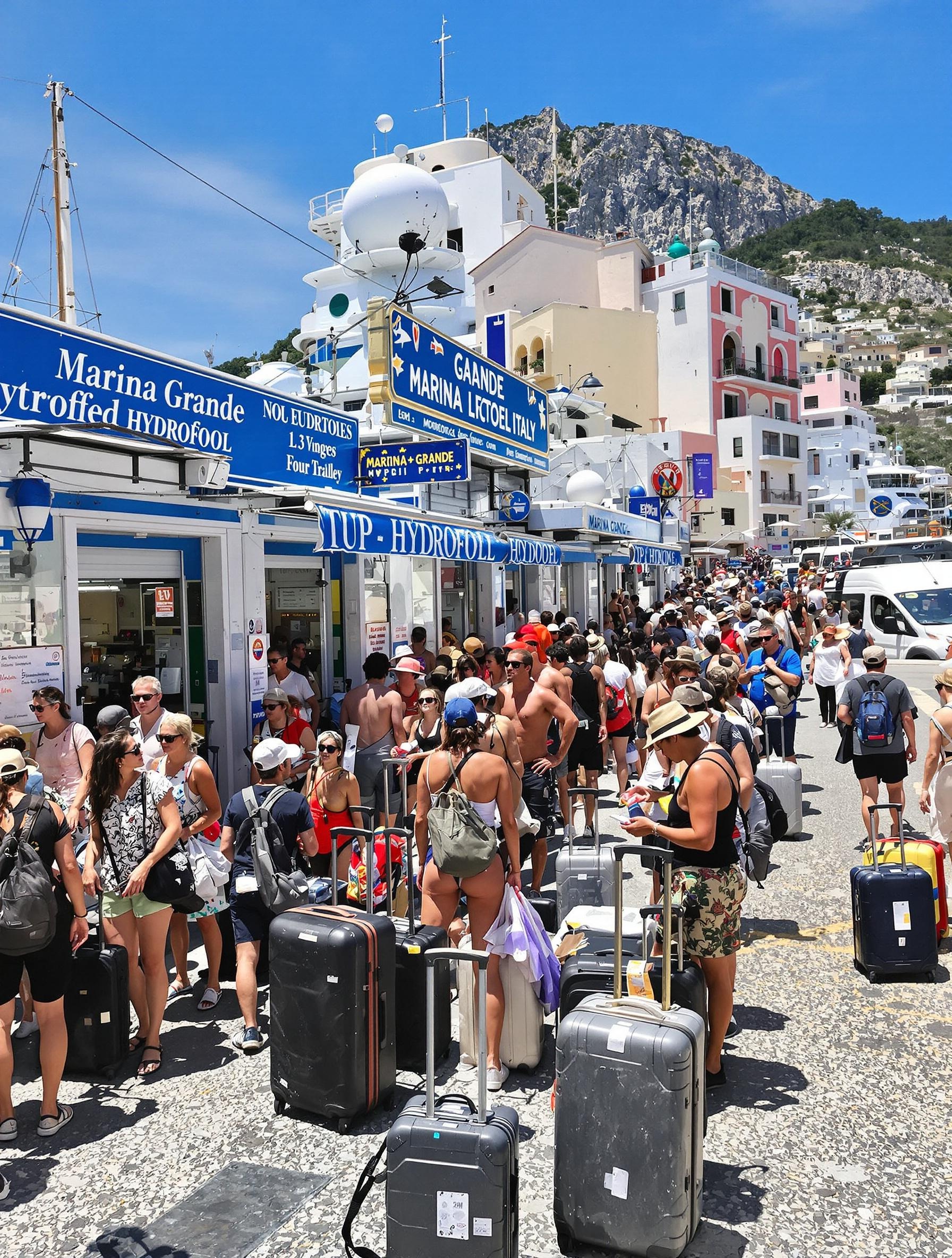 File d'attente devant les guichets de ferry à Marina Grande.