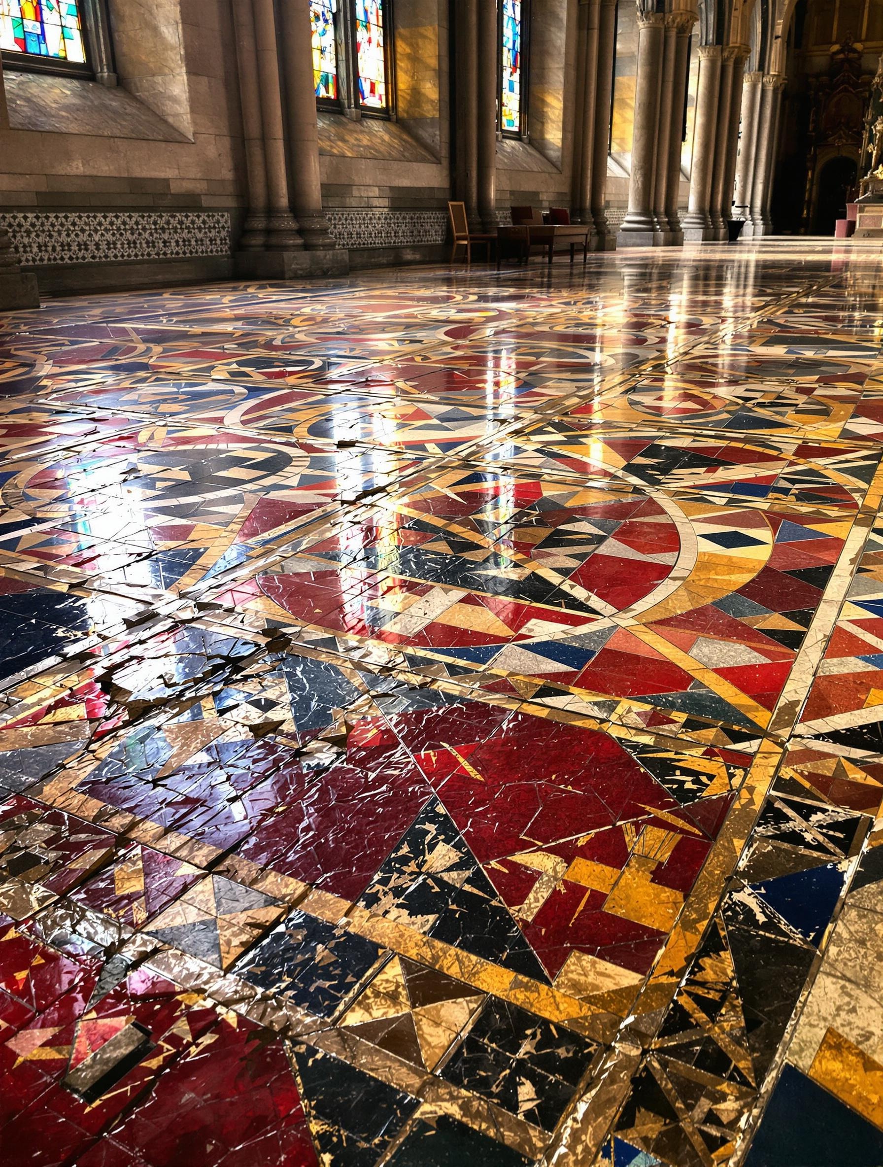 Détails du pavement médiéval de la nef de la cathédrale