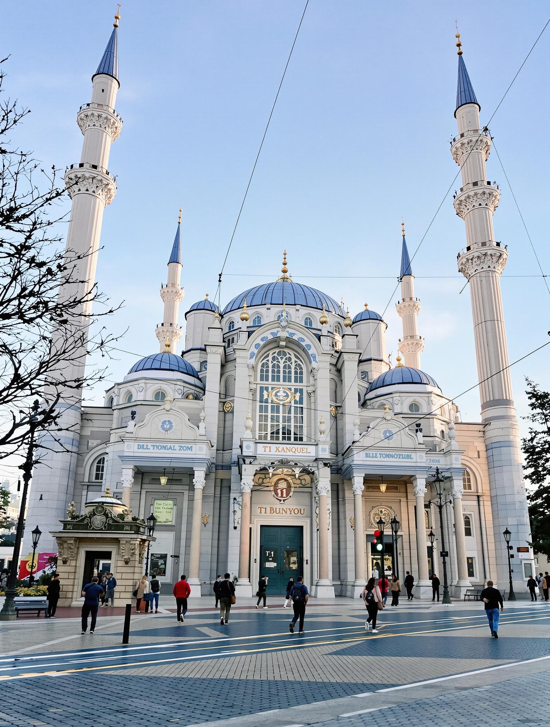 Entrée principale de la Mosquée Bleue à Istanbul, accessible en tramway