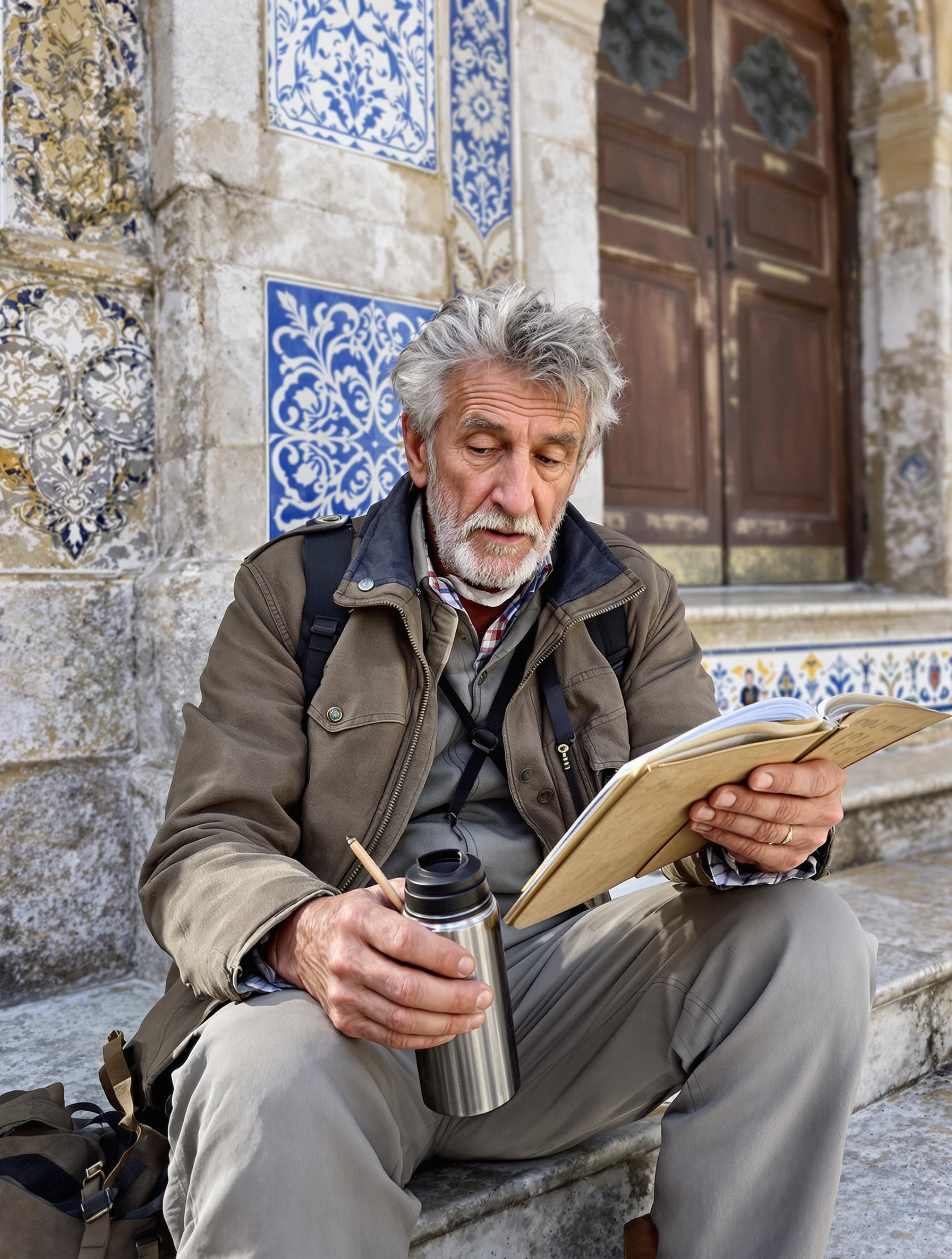 Explorateur avec carnet et Thermos au Monastère de São Vicente de Fora à Lisbonne