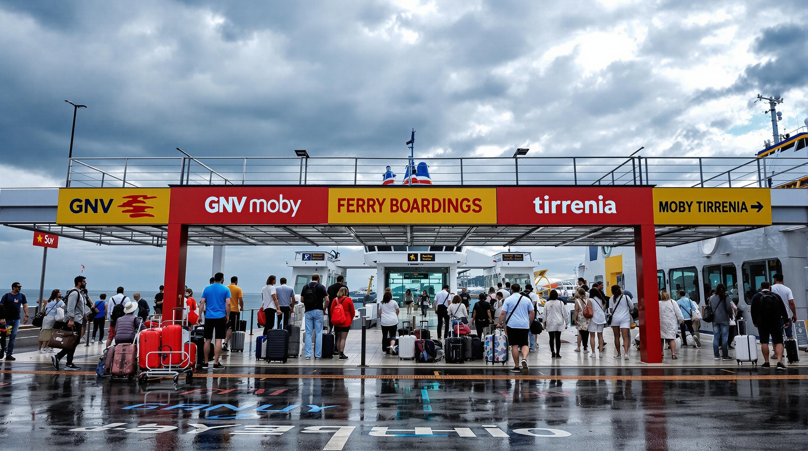 Panneau embarquement ferry GNV Moby Tirrenia port de Gênes