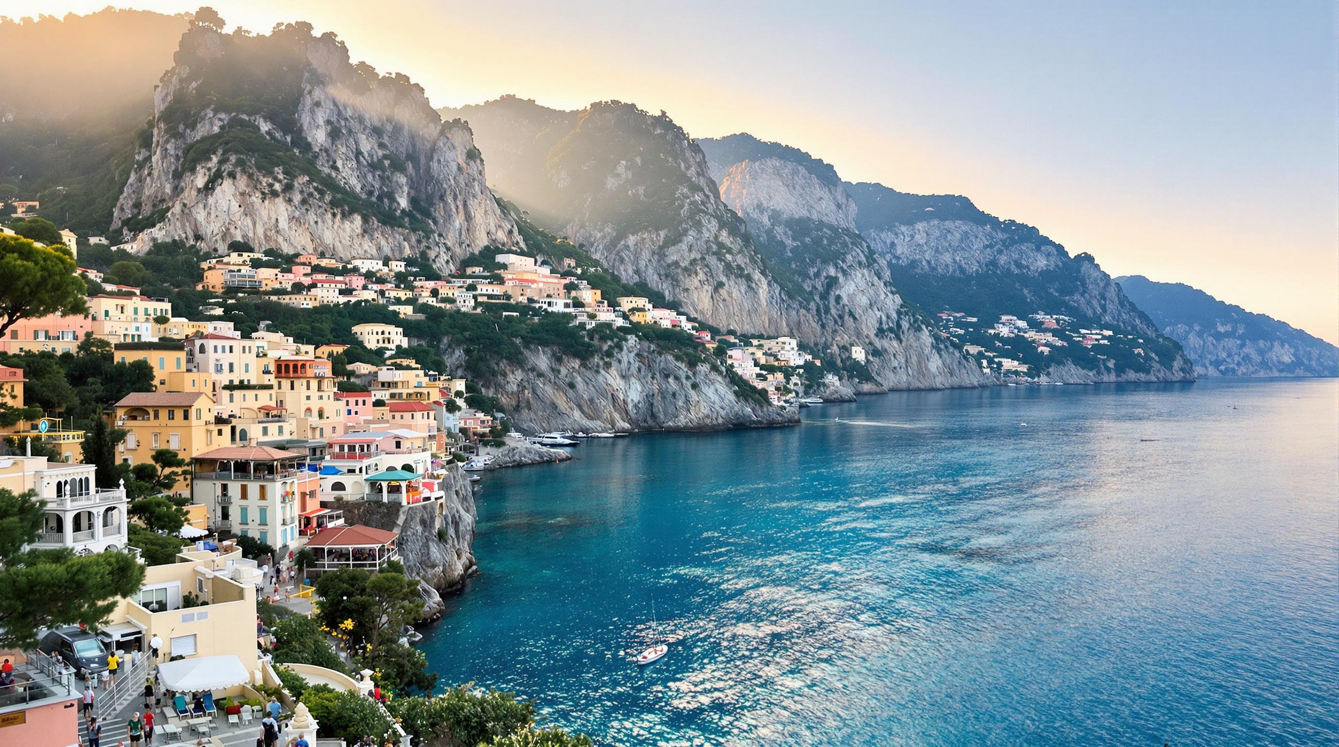 Vue panoramique de Capri depuis Marina Grande au lever du jour.