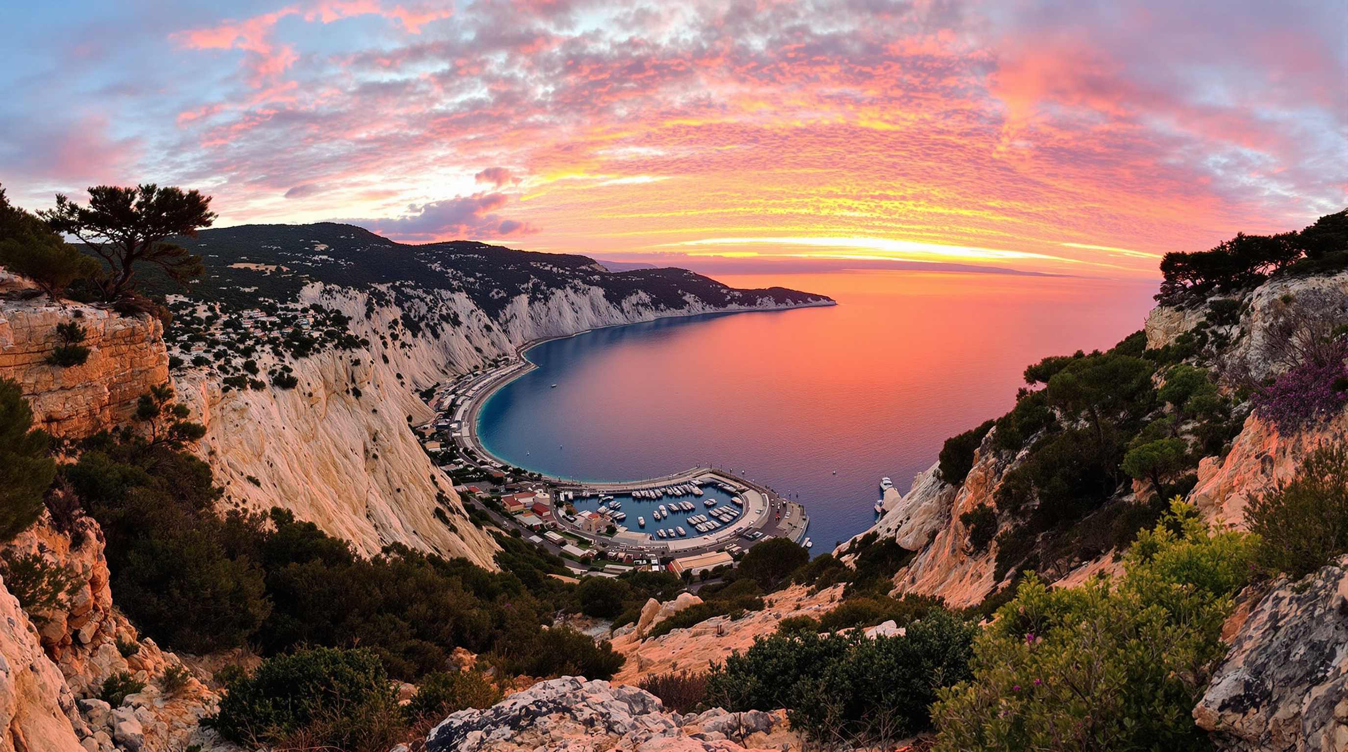 Photo panoramique du coucher de soleil depuis le Cap Canaille avec vue sur Cassis