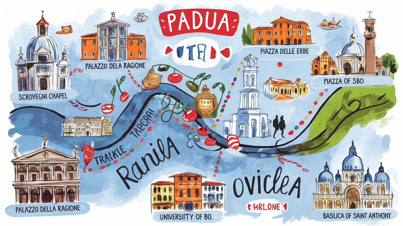 Plan piéton main levée parcours Padoue express