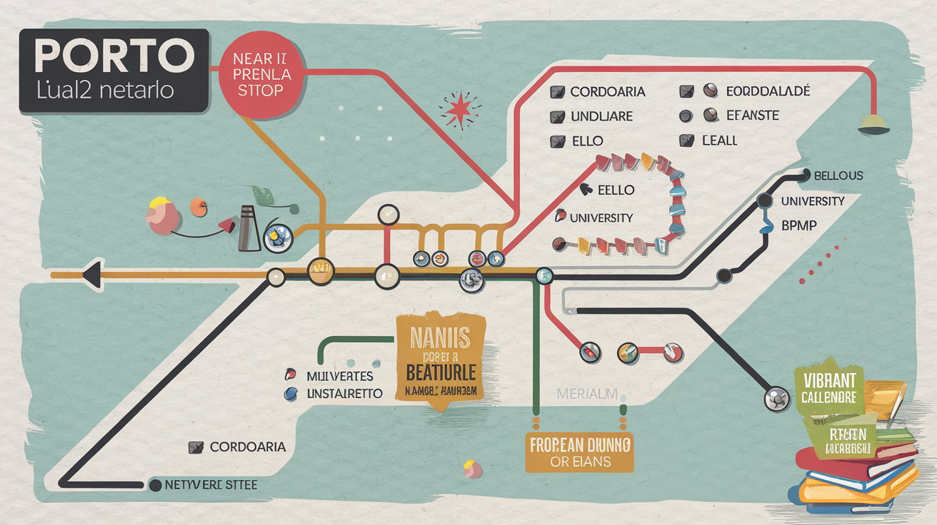 Plan schématique métro tram Porto librairies incontournables