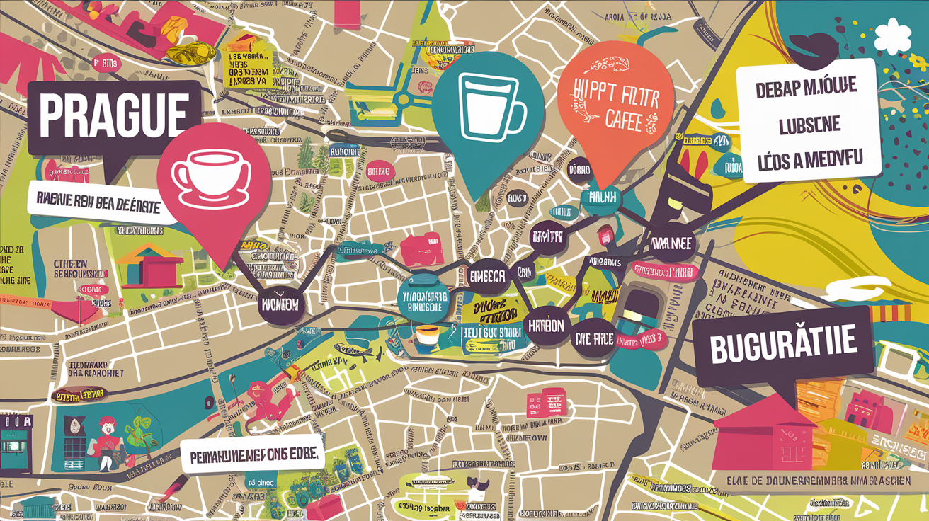 Plan de Prague annoté cafés bars hipster icons
