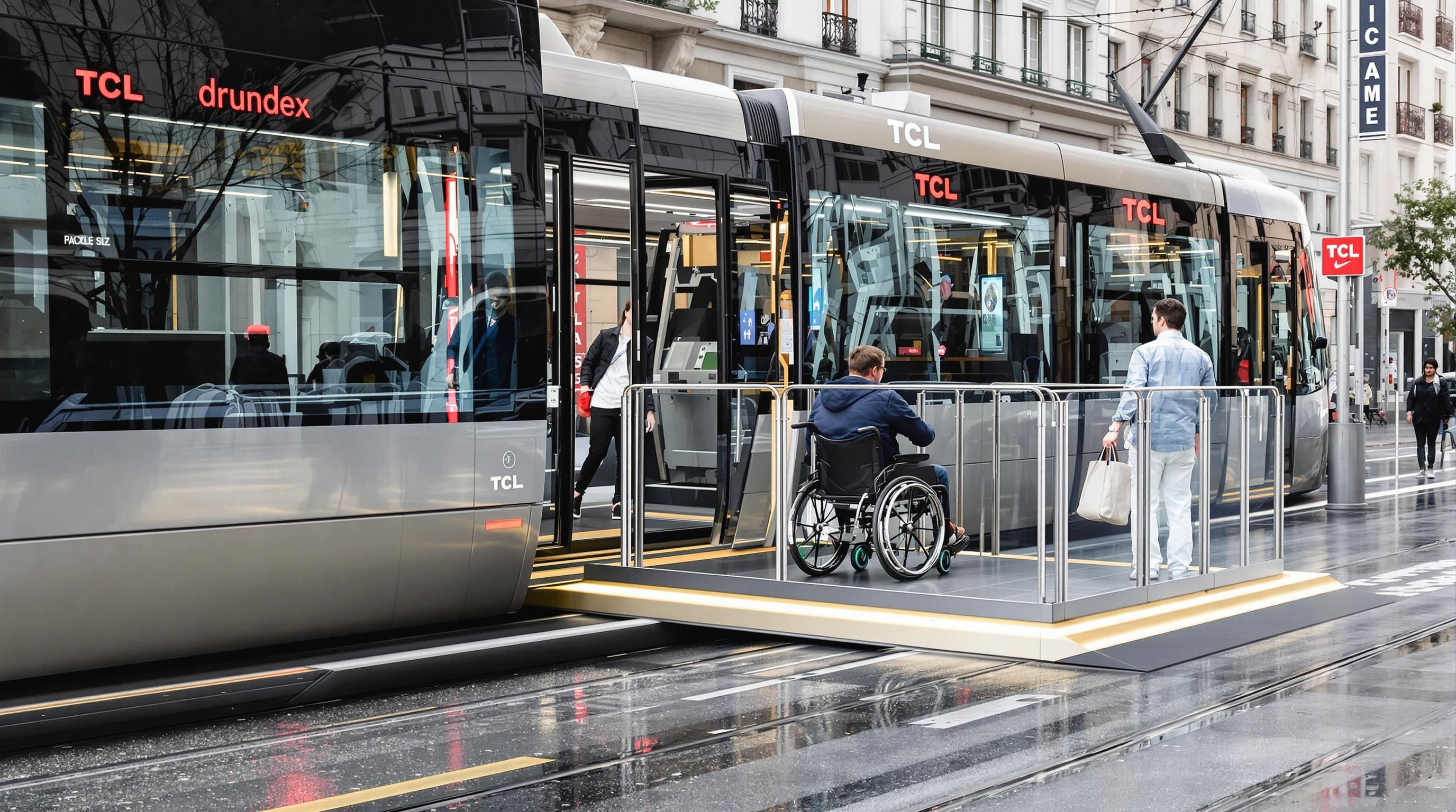 Plateforme de tramway abaissée pour faciliter l'accès aux fauteuils roulants
