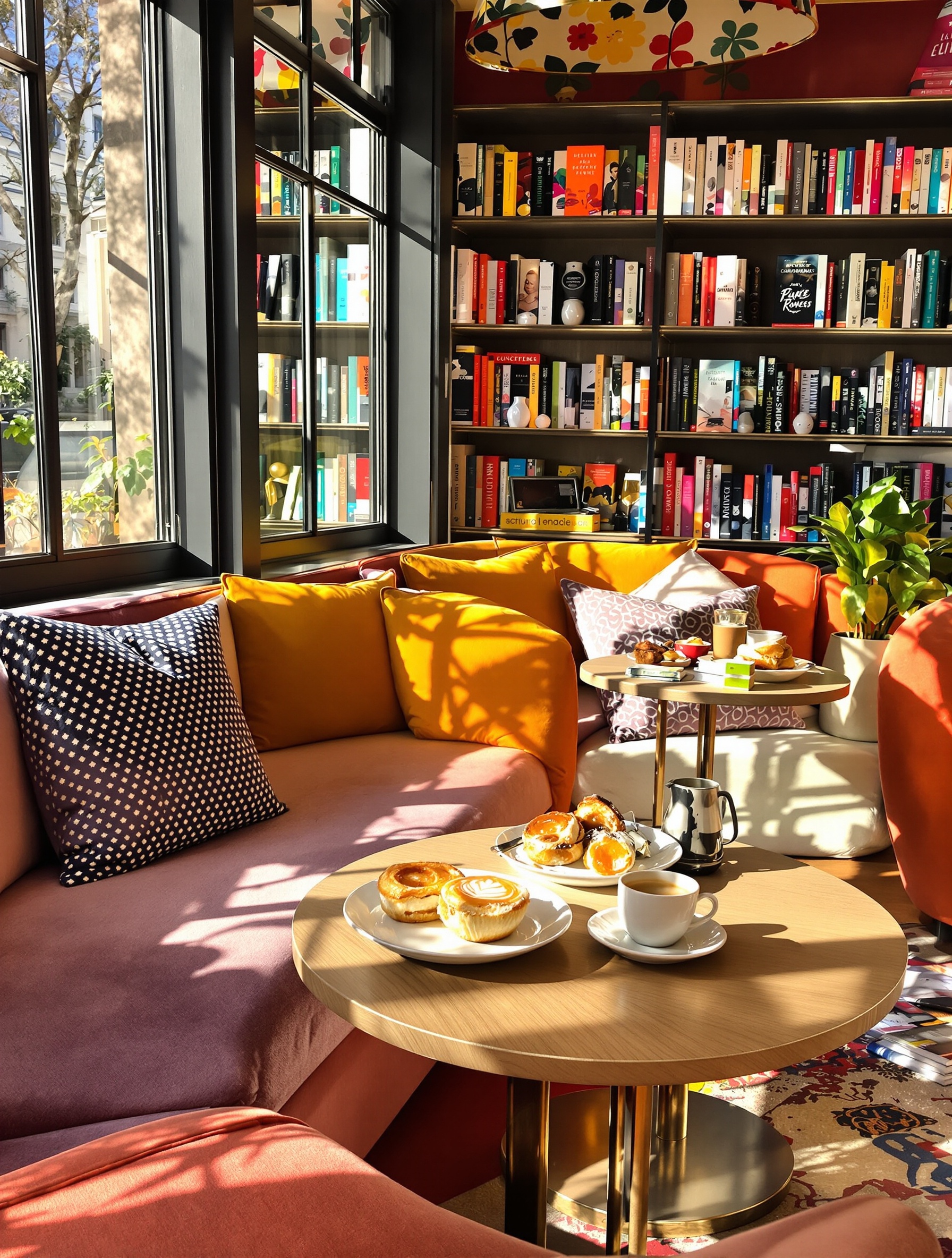 Coffee shop littéraire Plume à la Croix-Rousse avec canapés modernes et pâtisseries