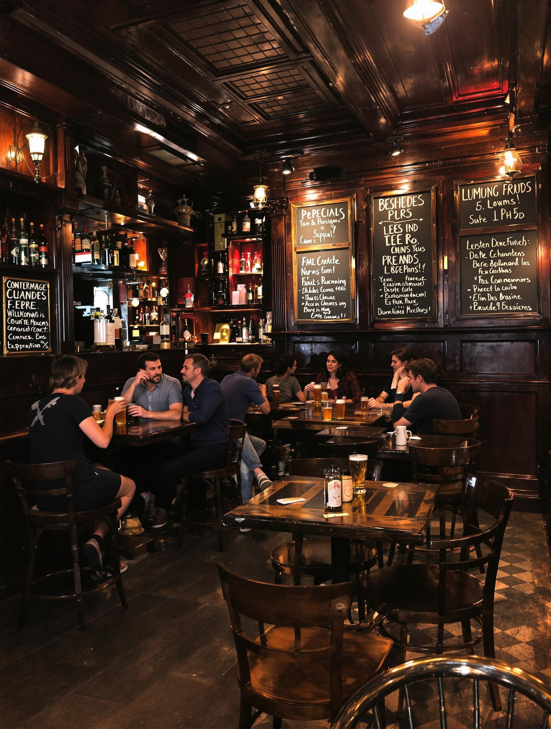 Intérieur d'un pub traditionnel à Soho Londres avec ardoises et plats du jour