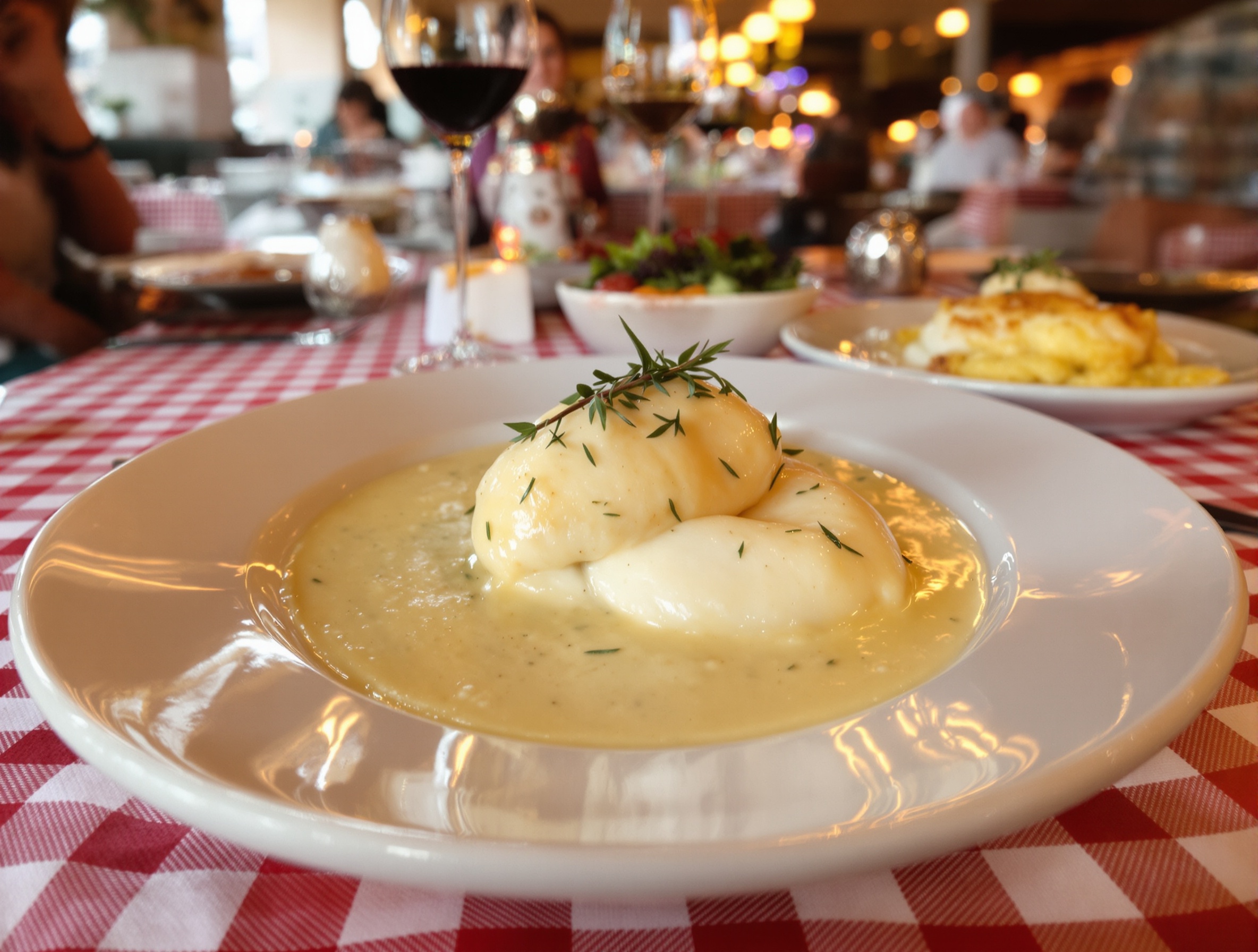 Quenelle de brochet sauce Nantua servie dans un bouchon lyonnais traditionnel