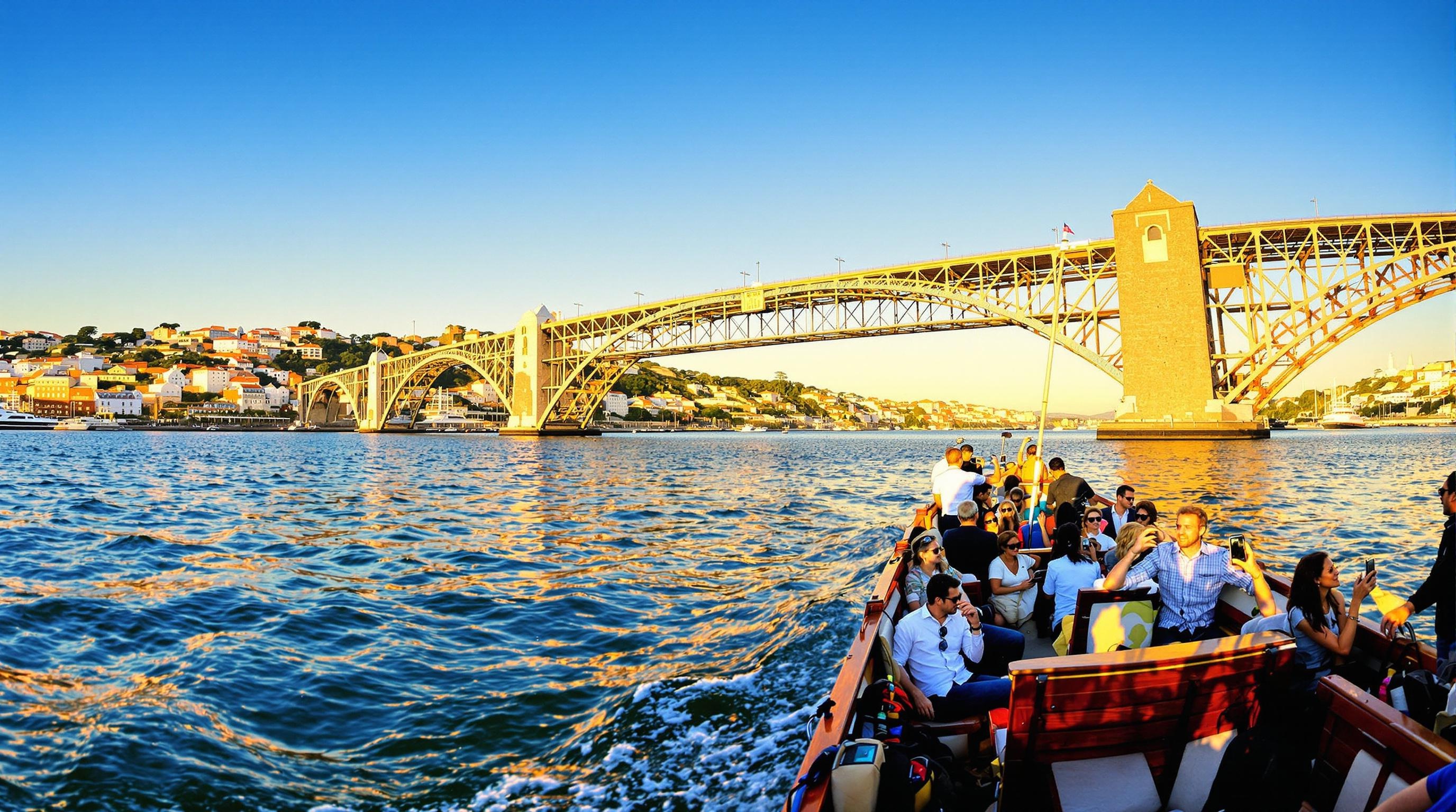 Bateau Rabelo Douro six ponts vue Passagers photos lumière dorée.
