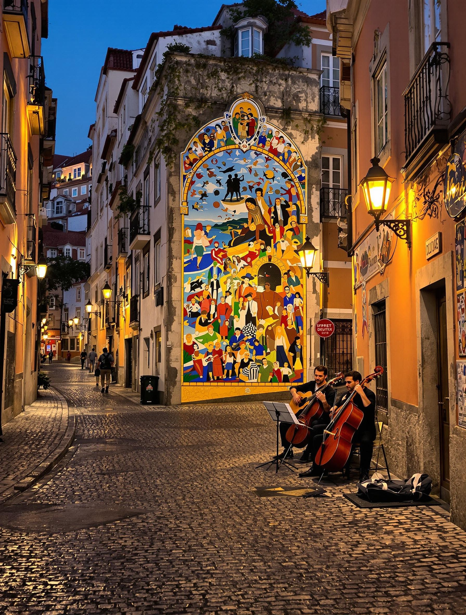 Ruelles Ribeira Porto azulejos fresque Colaço musiciens Fado soirée.