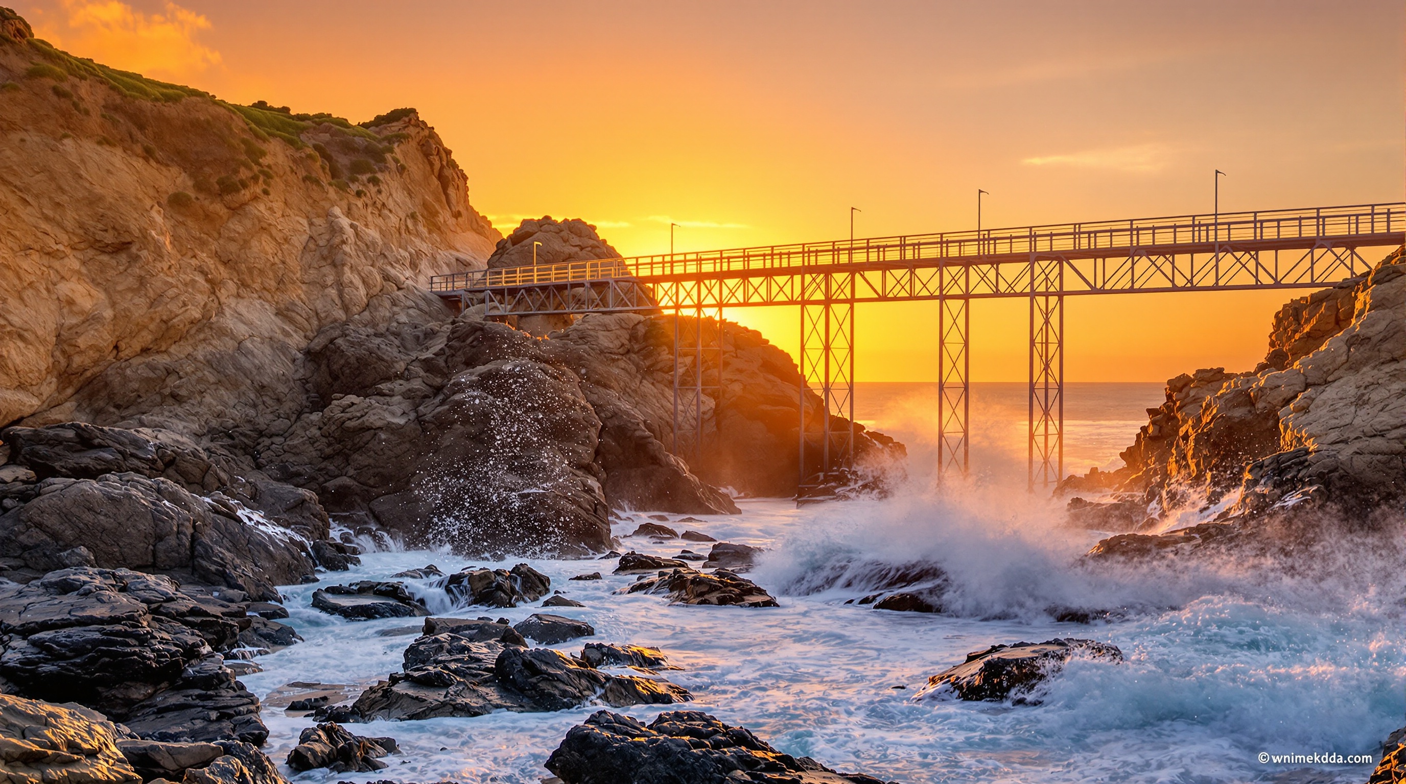 Le Rocher de la Vierge à Biarritz au coucher du soleil
