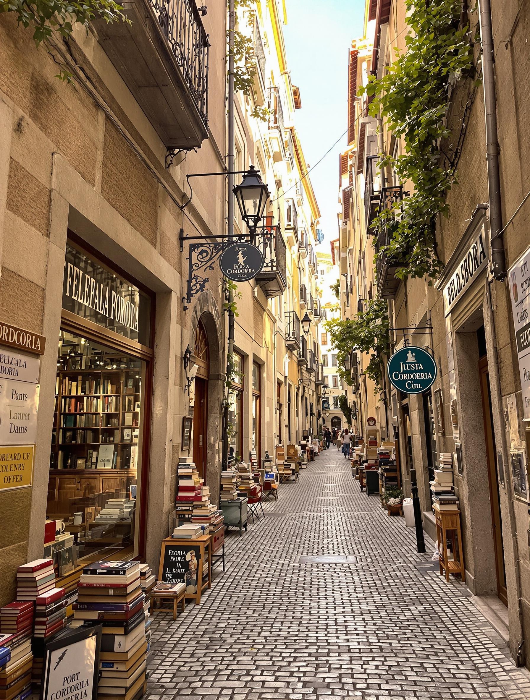 ruelle du quartier Cordoaria Porto avec devantures de librairies anciennes