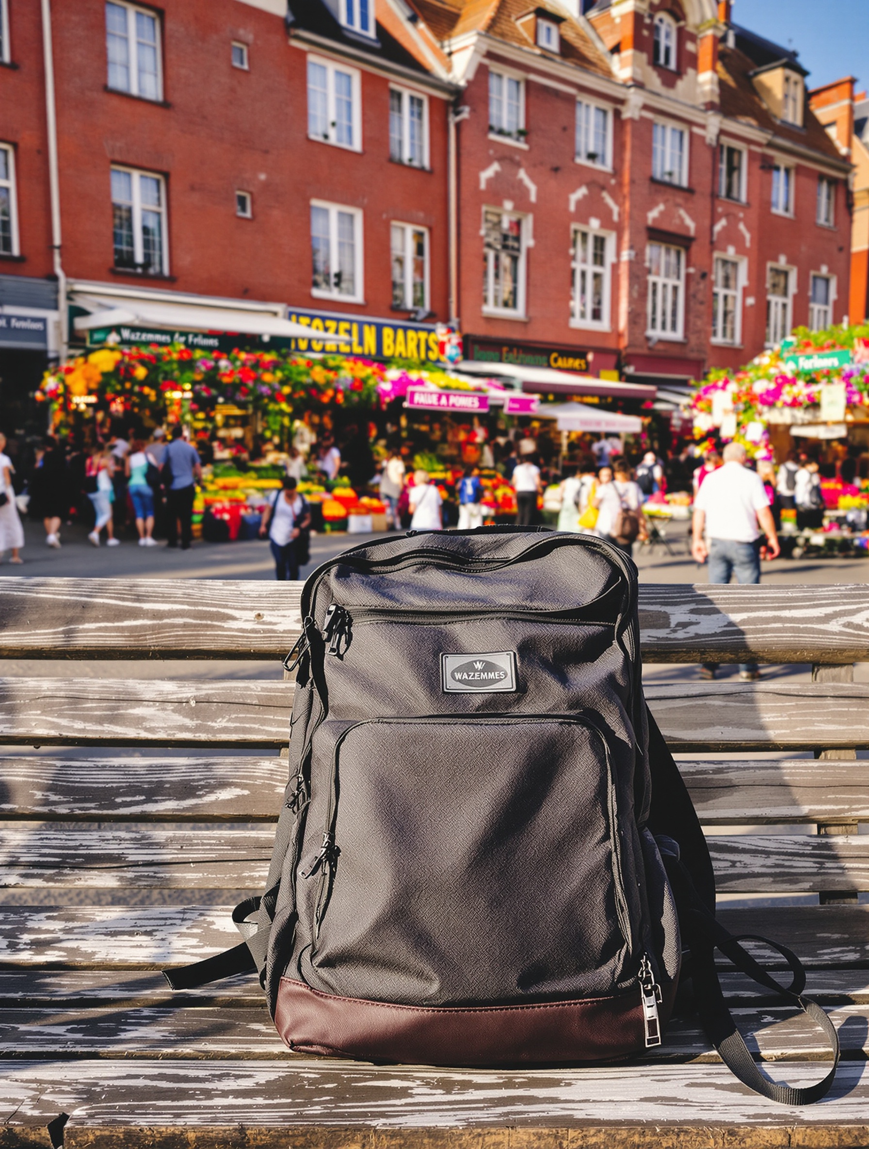 sac à dos banc marché Wazemmes Lille scène vivante