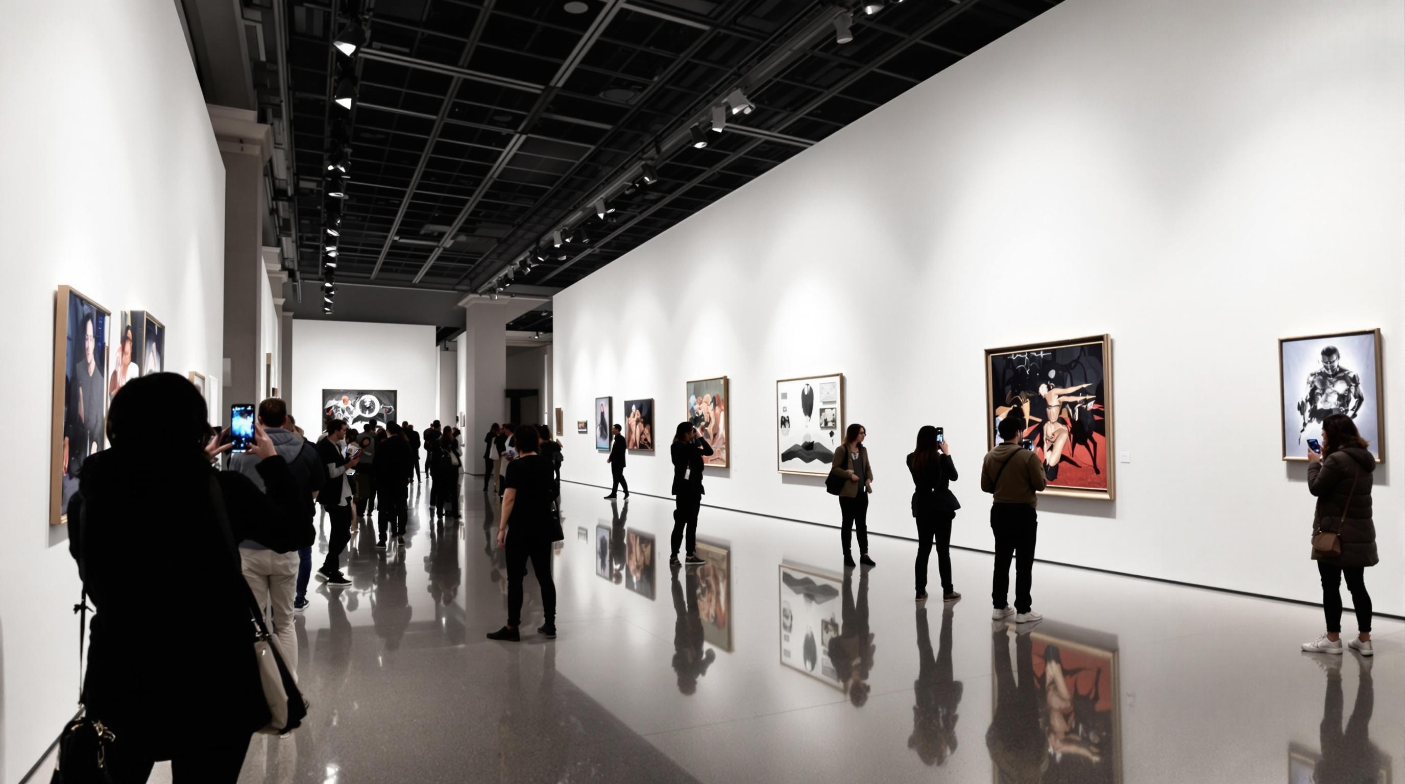Salle contemporaine d'exposition au Petit Palais, visiteurs découvrant des œuvres modernes en 2024