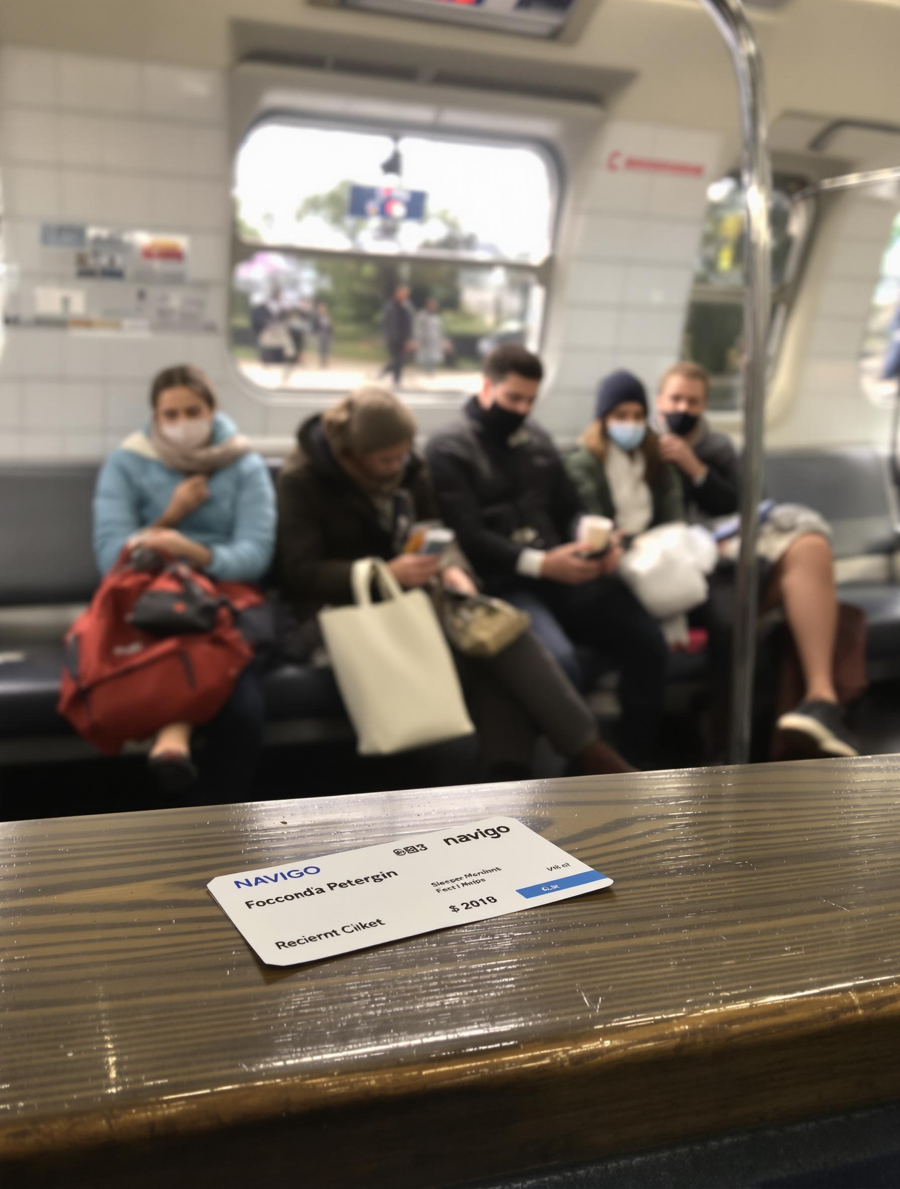Ticket Navigo banc métro Paris matin