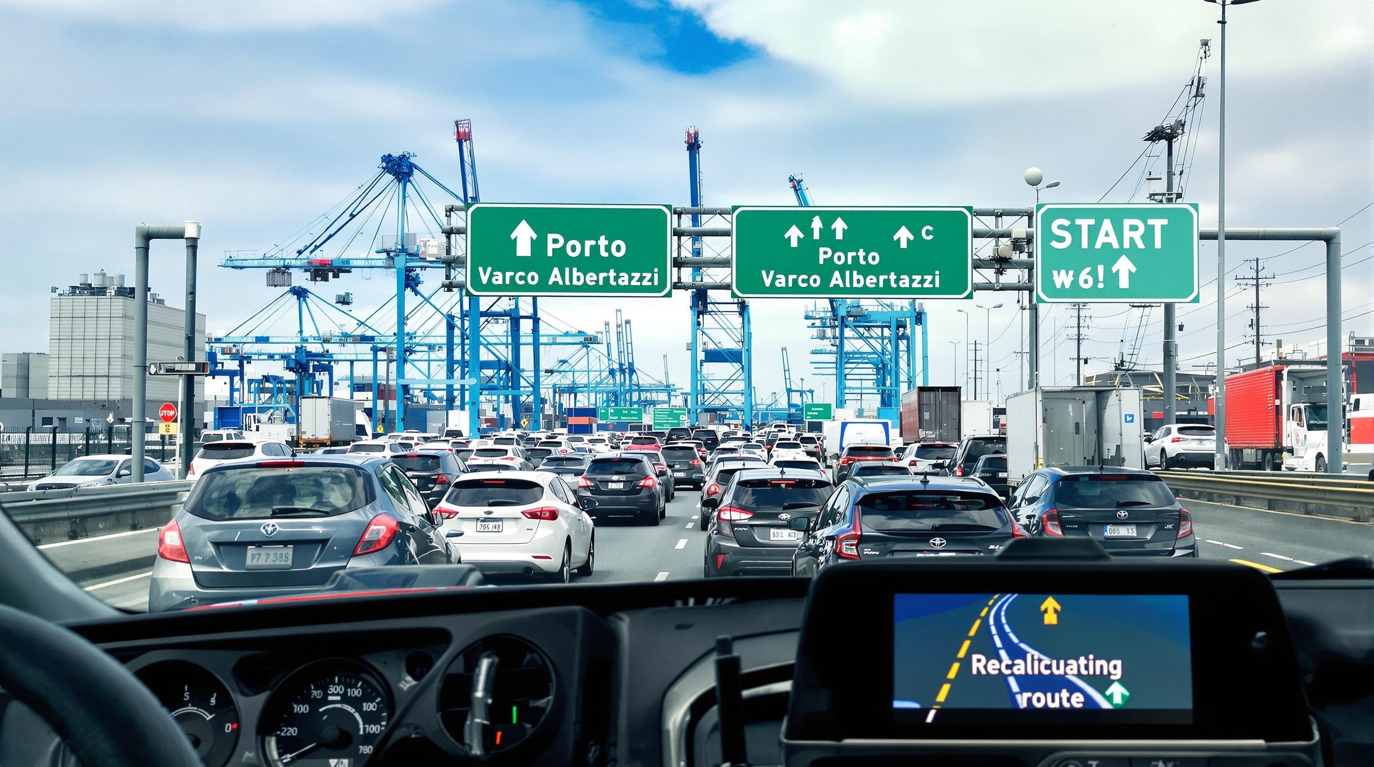 Sortie autoroute Porto Varco Albertazzi embouteillage GPS fou