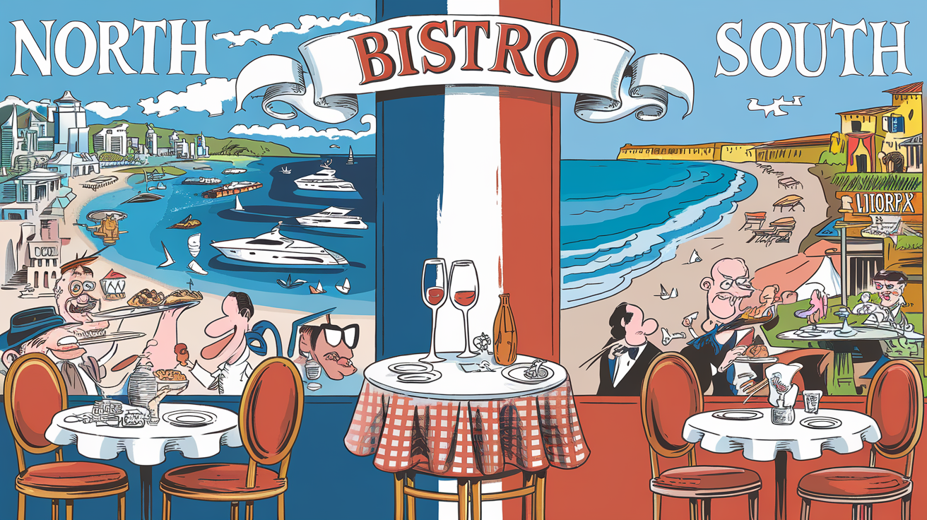 Tableau comparatif Sardaigne nord vs sud style bistrot ironique